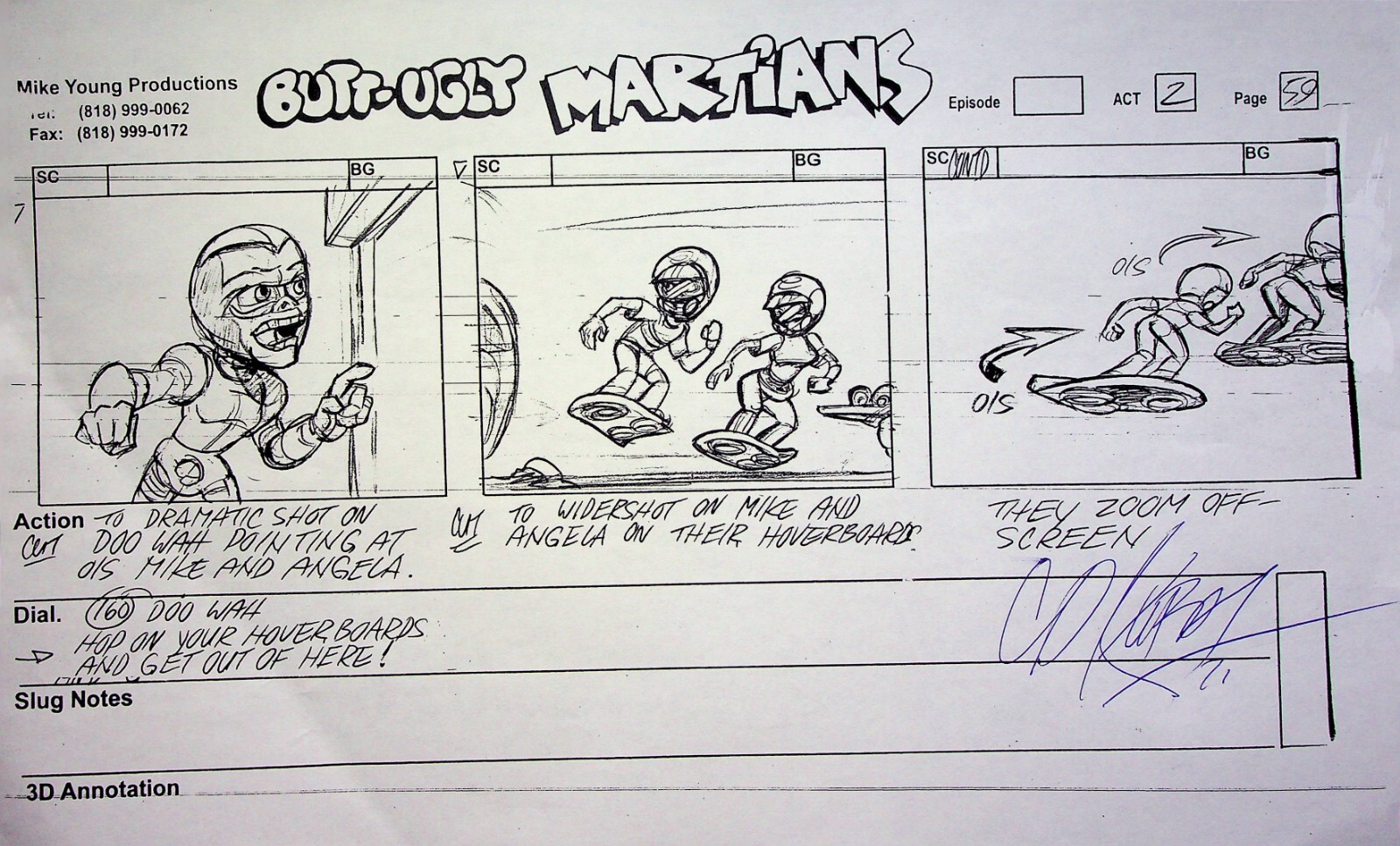 Butt-Ugly Martians Signed DAN KUBAT Production Storyboard Page Copy #KB