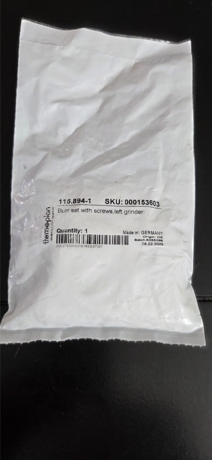 Thermoplan 115.894-1 Burr Kit with Screws Left Grinder Mastrena OEM 40500.1715