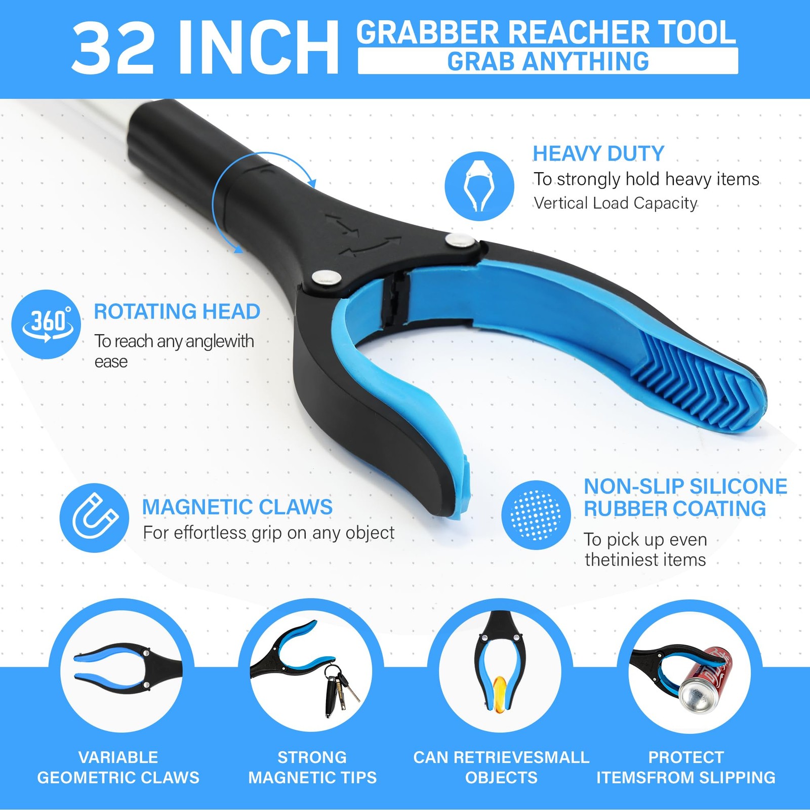 32" Grabber Reacher Tool – 3 Pack Foldable Reacher Grabber Pickup Tools for S...