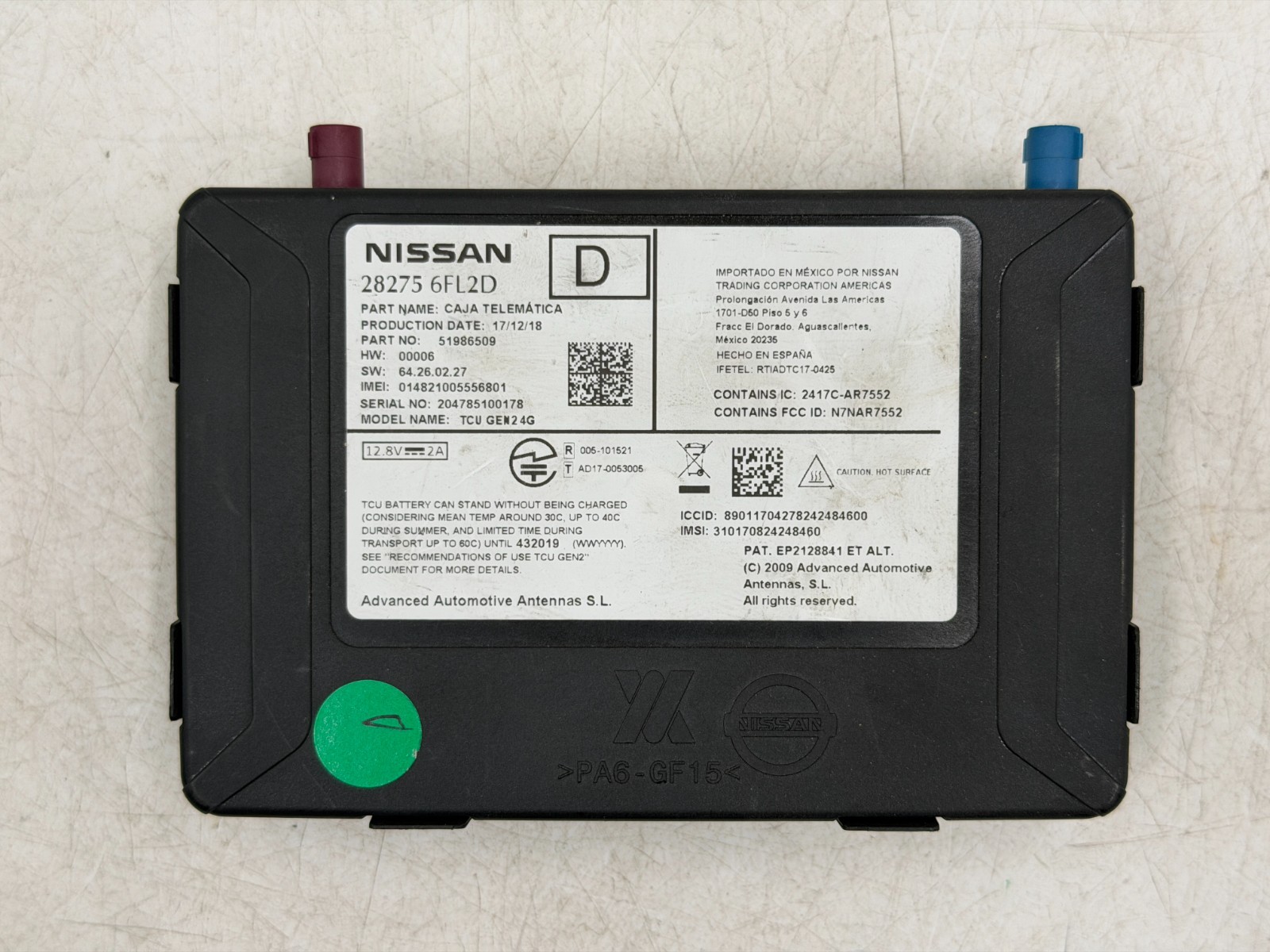 2018-2025 Nissan Telematics Communication Control Module 282756FL2D OEM