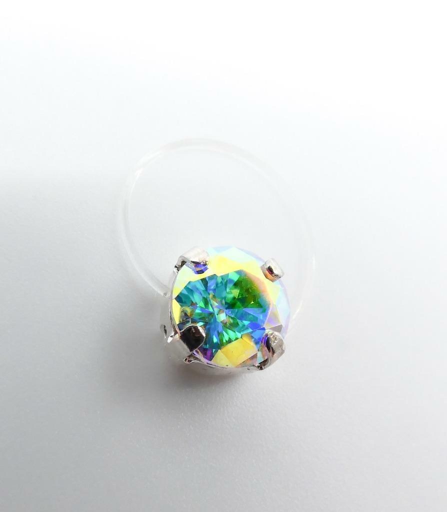 GLITZY Iridescent Aurora Borealis Fire Crystal Invisible Stretch PETITE Toe Ring