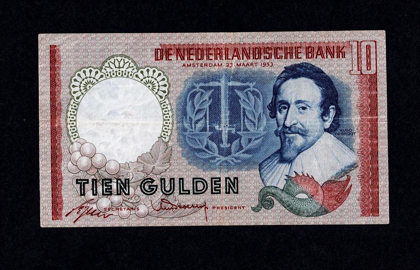 NETHERLANDS 10 GULDEN 1953 P-85a GOOD PRESERVATION CONDITION Hugo De Groot