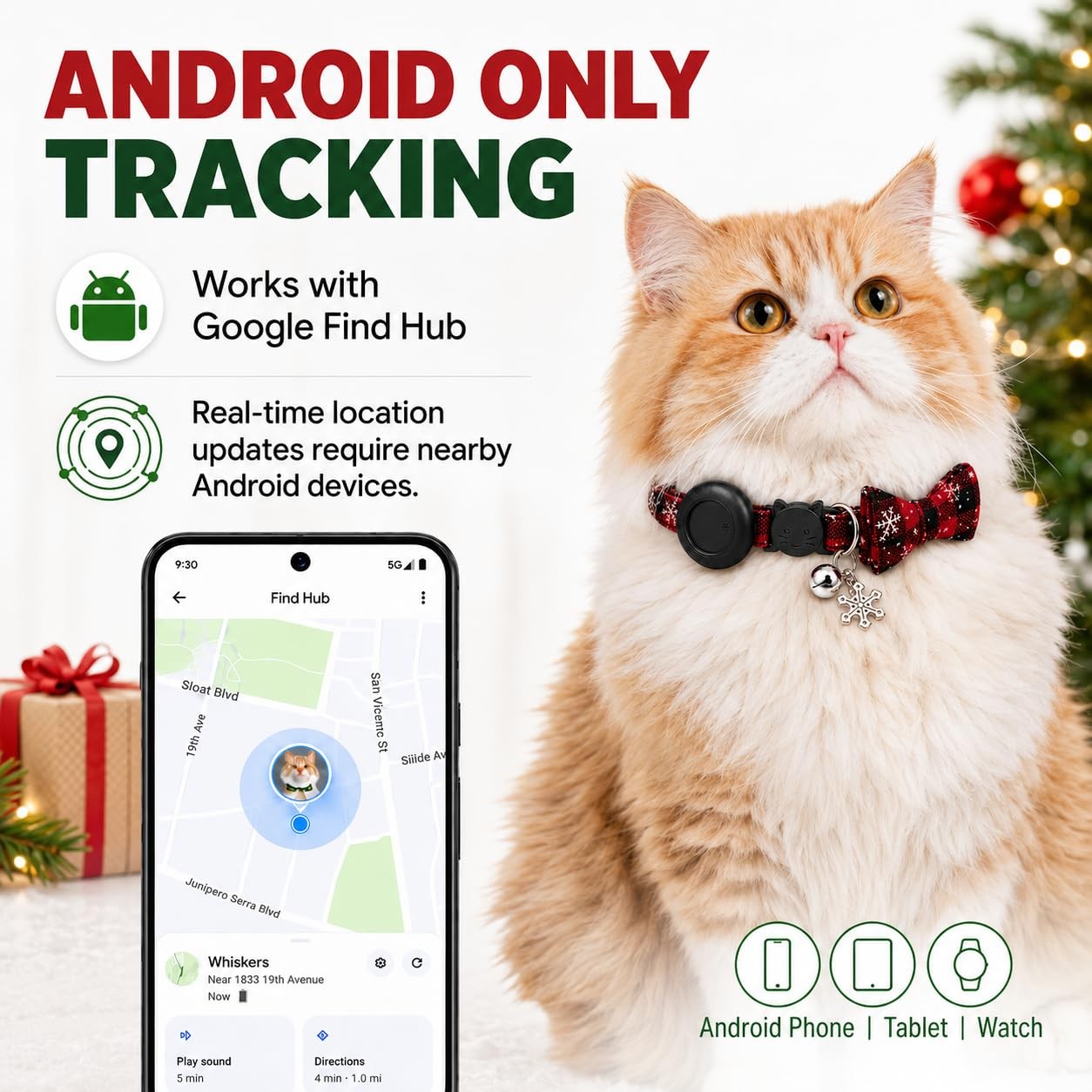 JNLIK Red Cat Tracker GPS Android No Subscription Waterproof