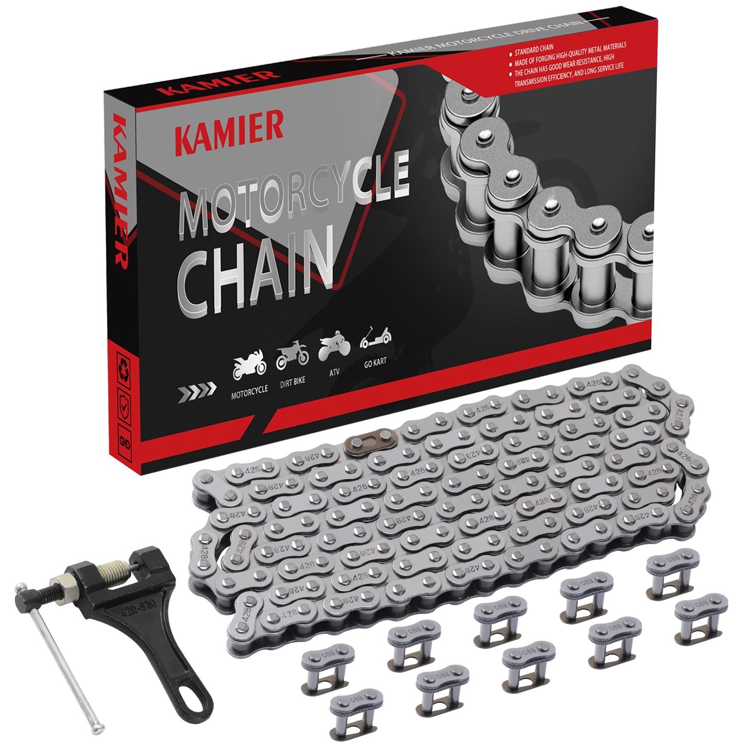 KAMIER 428 Motorcycle Chain 132 Links with Chain Breaker for TTR125 TTR225 Ha...