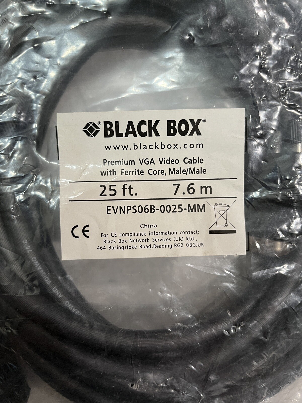 Black Box VGA Video Cable With Ferrite Core, Black, Male/male, 25-ft. [7.6-m]