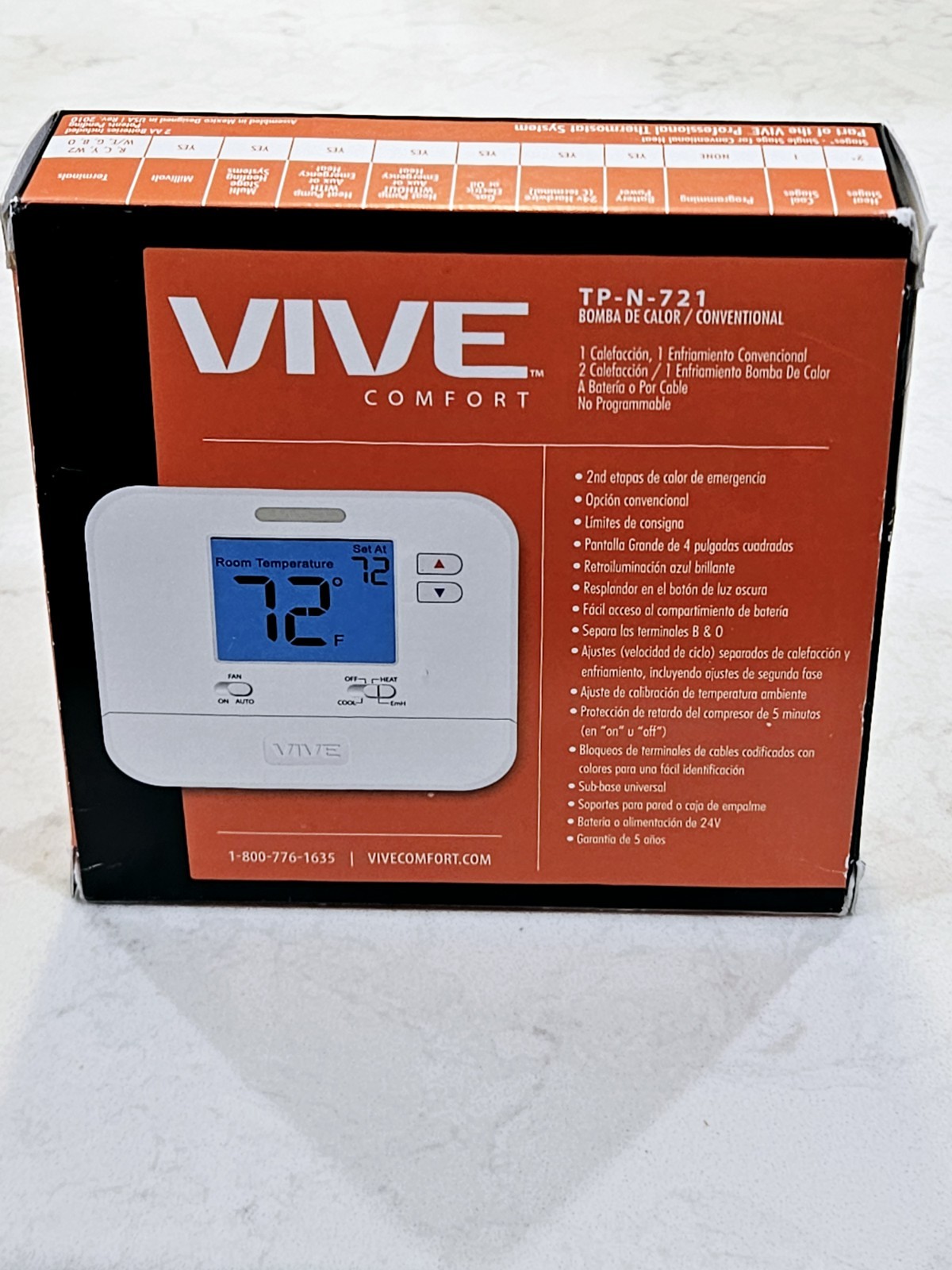 VIVE Comfort TP-N-721 Non-Programmable Thermostat Heat Pump Conventional