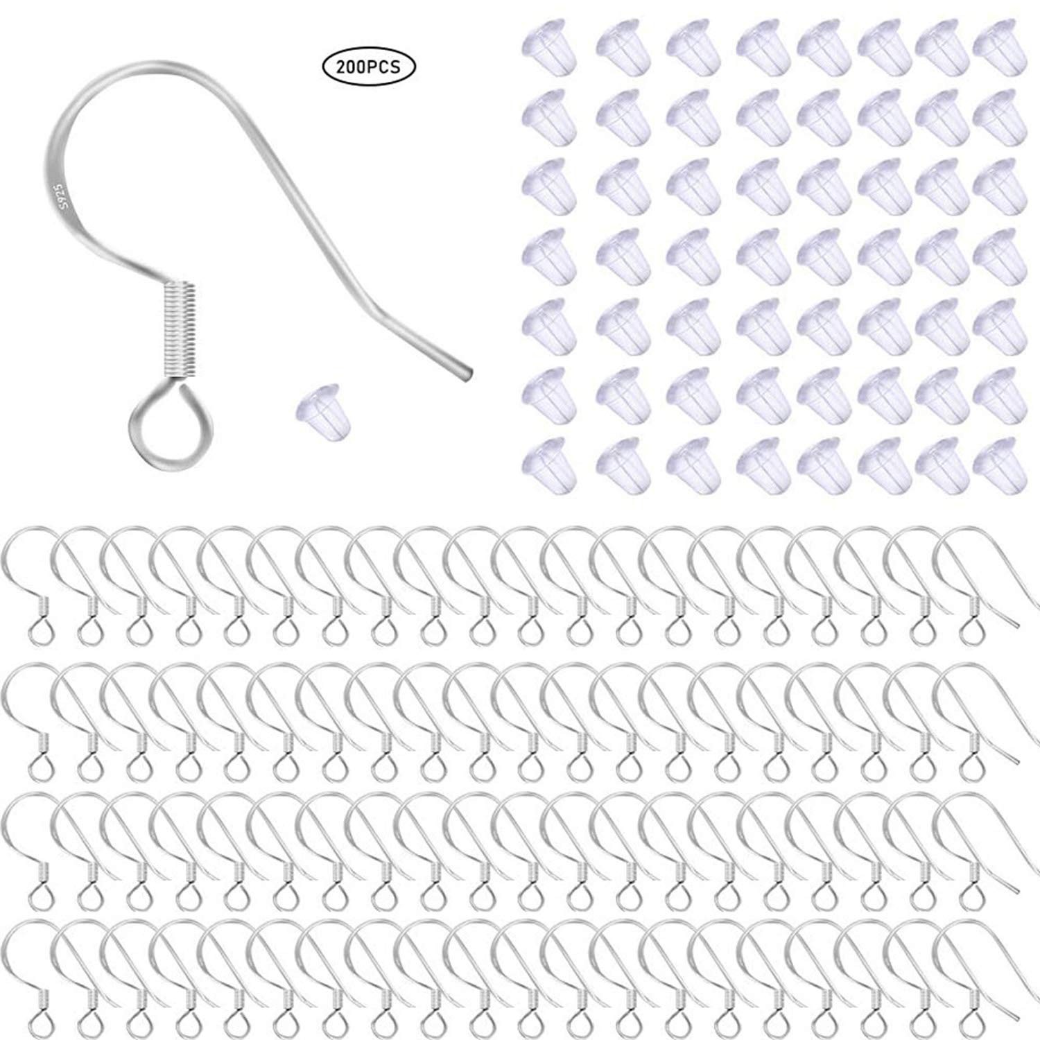 100 Pcs / 50 Pairs 925 Sterling Silver Earring Hooks, Hook Ear Wires with 100 Pc