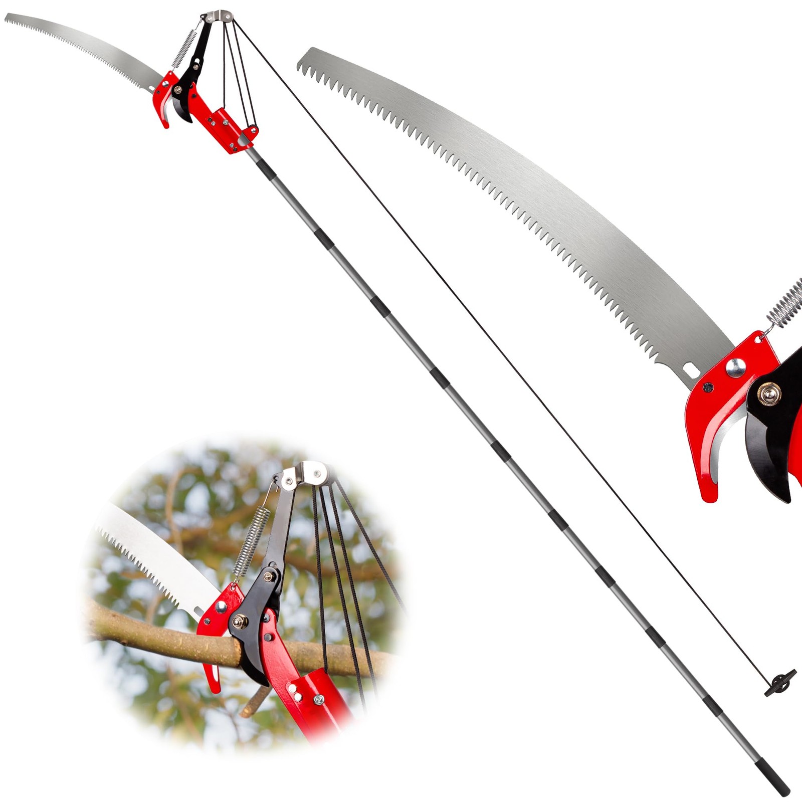 Manual Pole Saw, Pruning Saw, Tree Pruner with Steel Blade & Scissors, Tree T...