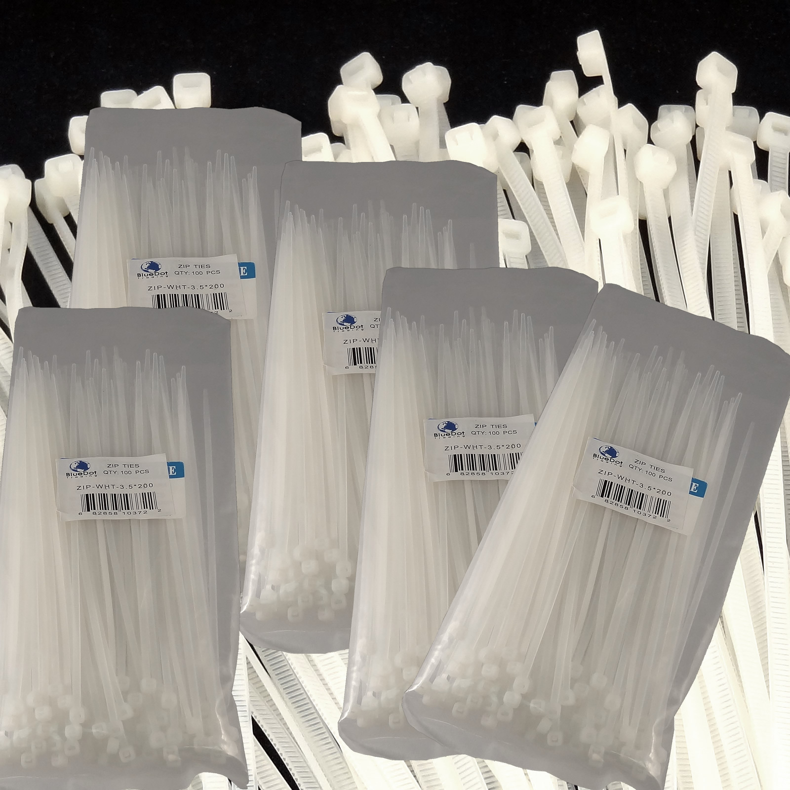 500 8" Cable Ties WHITE 200mm Long 3.5mm Wide 40# Strong Industrial Wire Ziptie