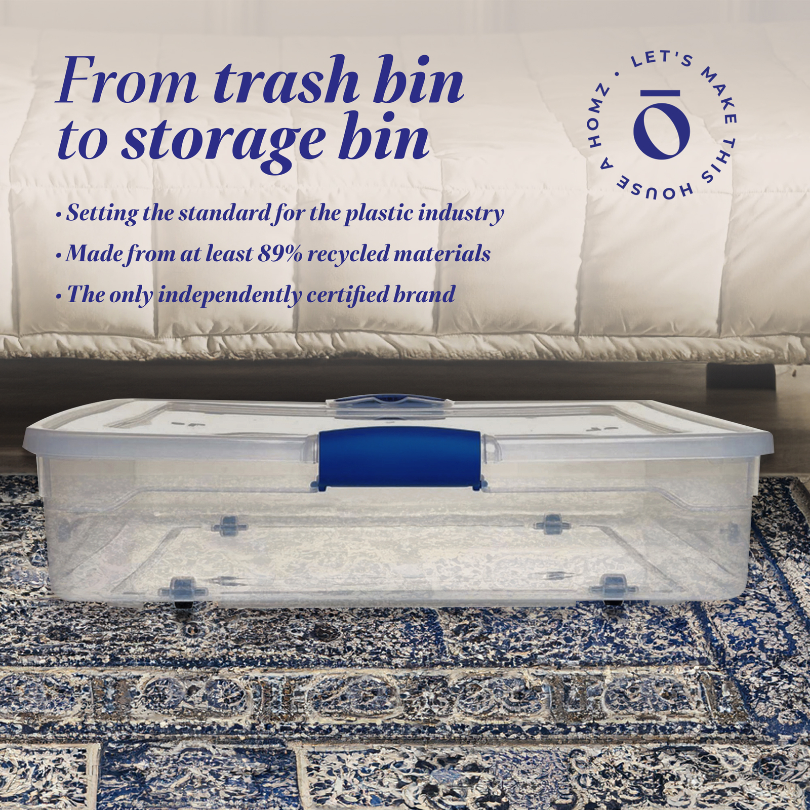 HOMZ 56-Quart Underbed Storage Container with Lid and Wheels, 2 Pack