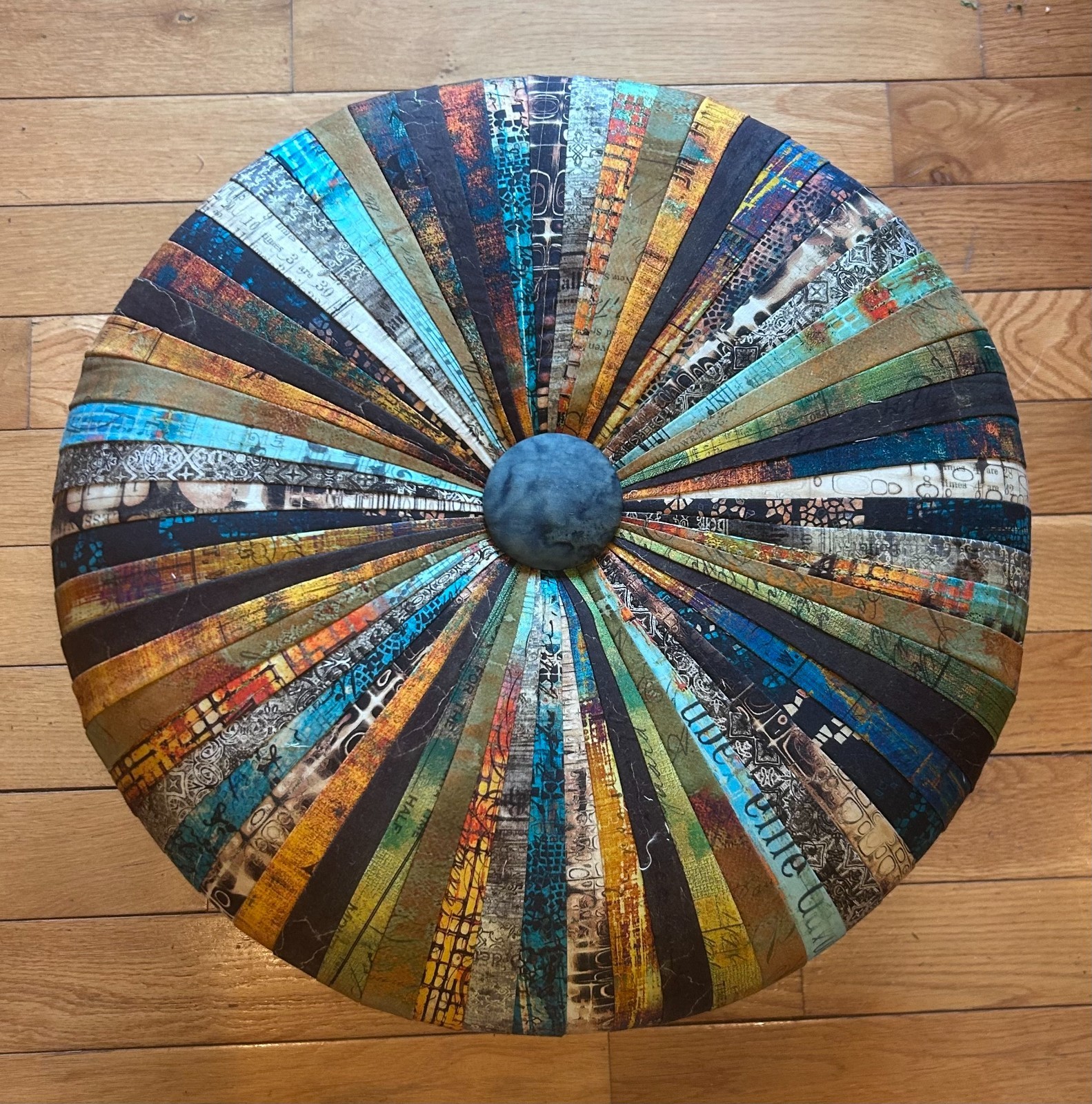 Vintage Industrial Handmade 18" Round Tuffet Ottoman  Tim Holtz “Abandoned”