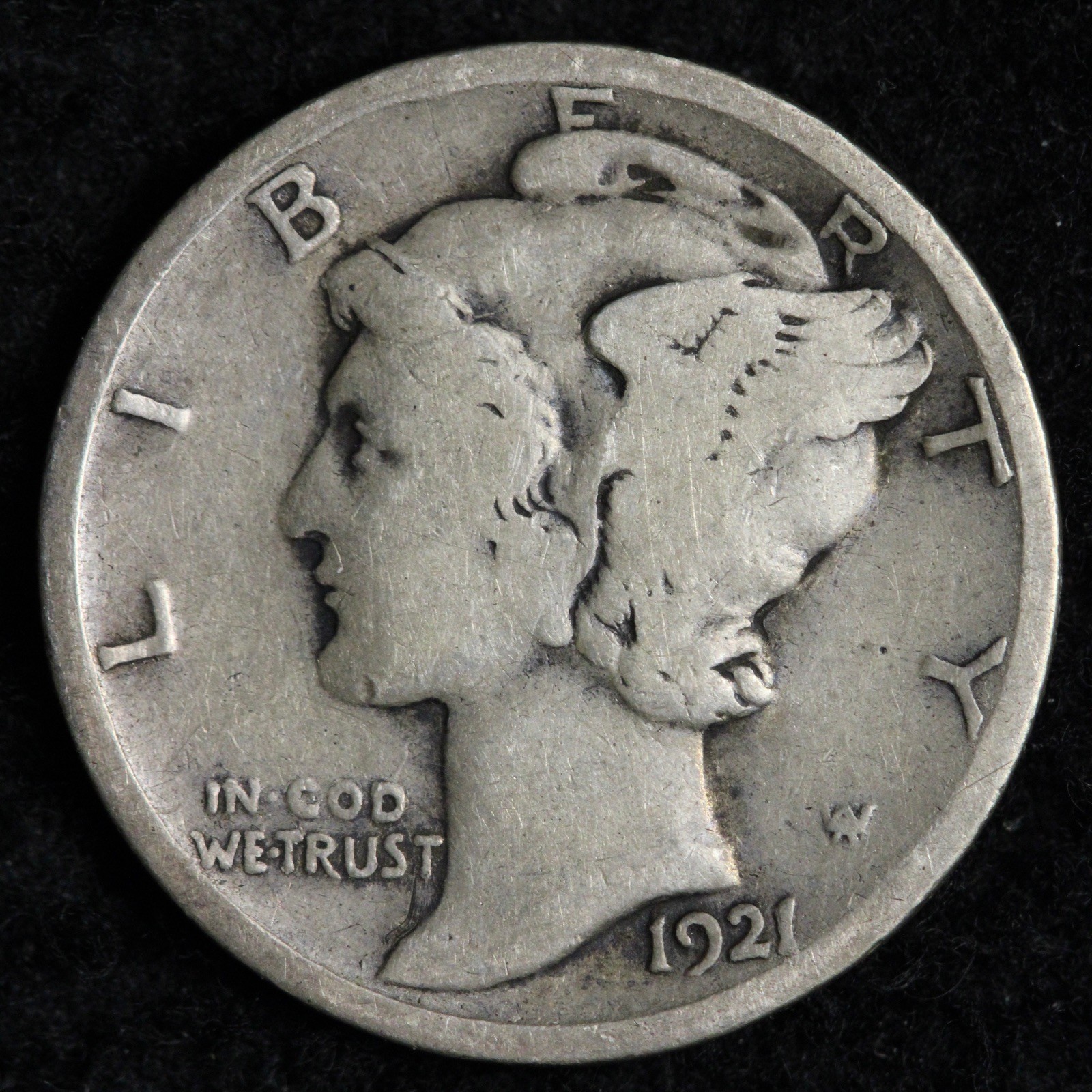 1921 Mercury Silver Dime FINE E263 GREN