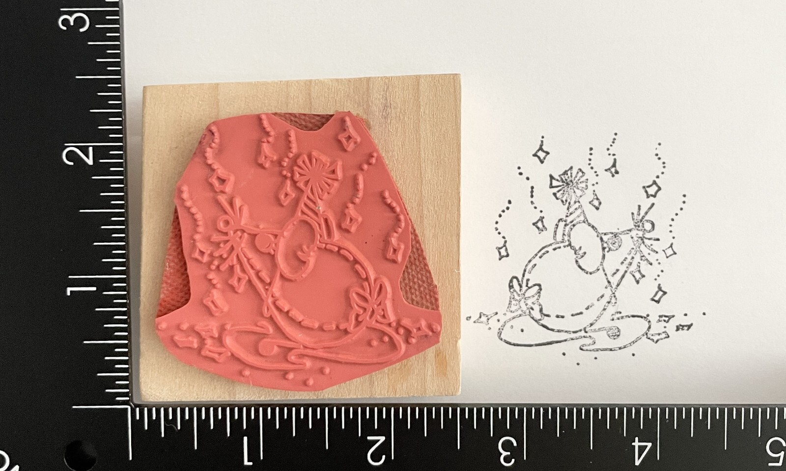 Birthday Party Hat Stitched Mouse Wood Mounted Rubber Stamp