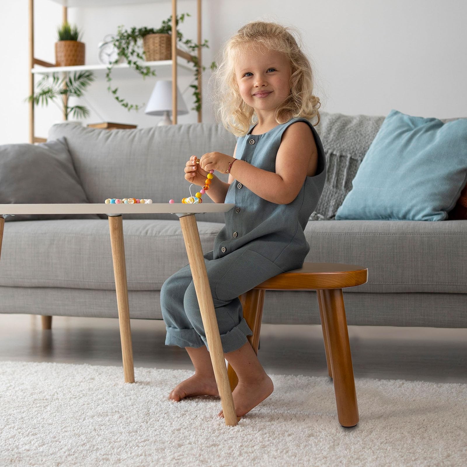 Solid Wood Step Stool for Kids Adults Brown Multi-Use 4-Leg Non-Slip Bathroom