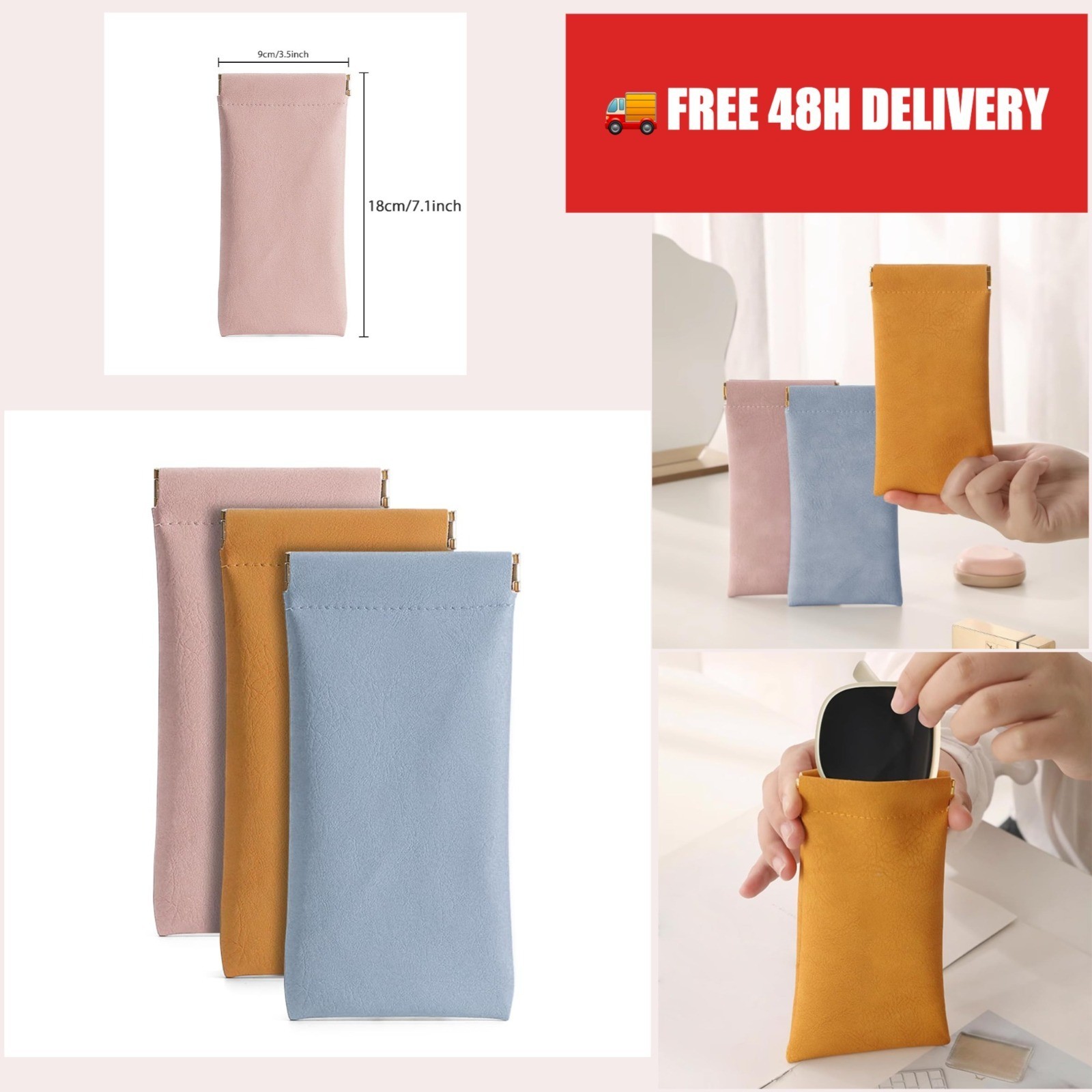 3 Pack Leather Eyeglasses Cases Portable Soft Pouch for Men Women