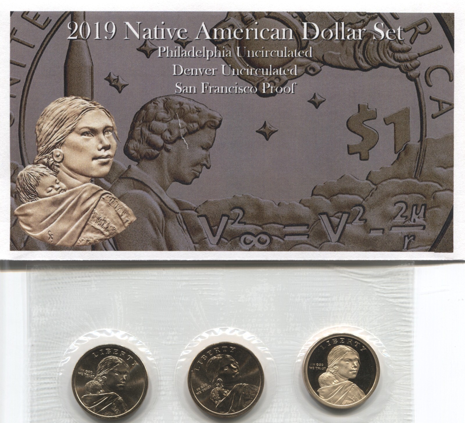 2019 Native American Dollar Set - P & D Unc. & S Proof -Cello Sealed - BC # 1710