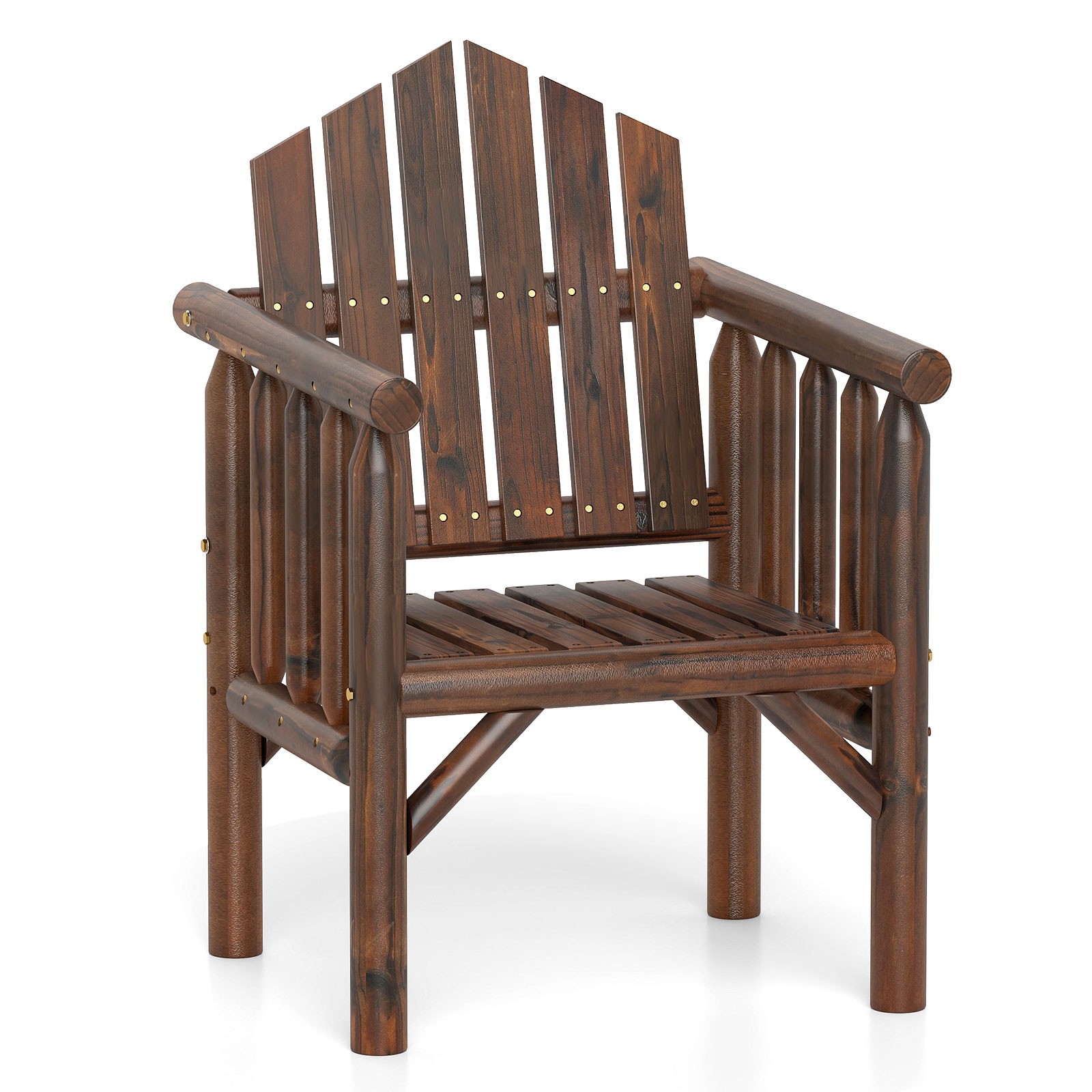Outdoor Wood Armchair w/Armrests and Reclined High Backrest for Porch, Backyard