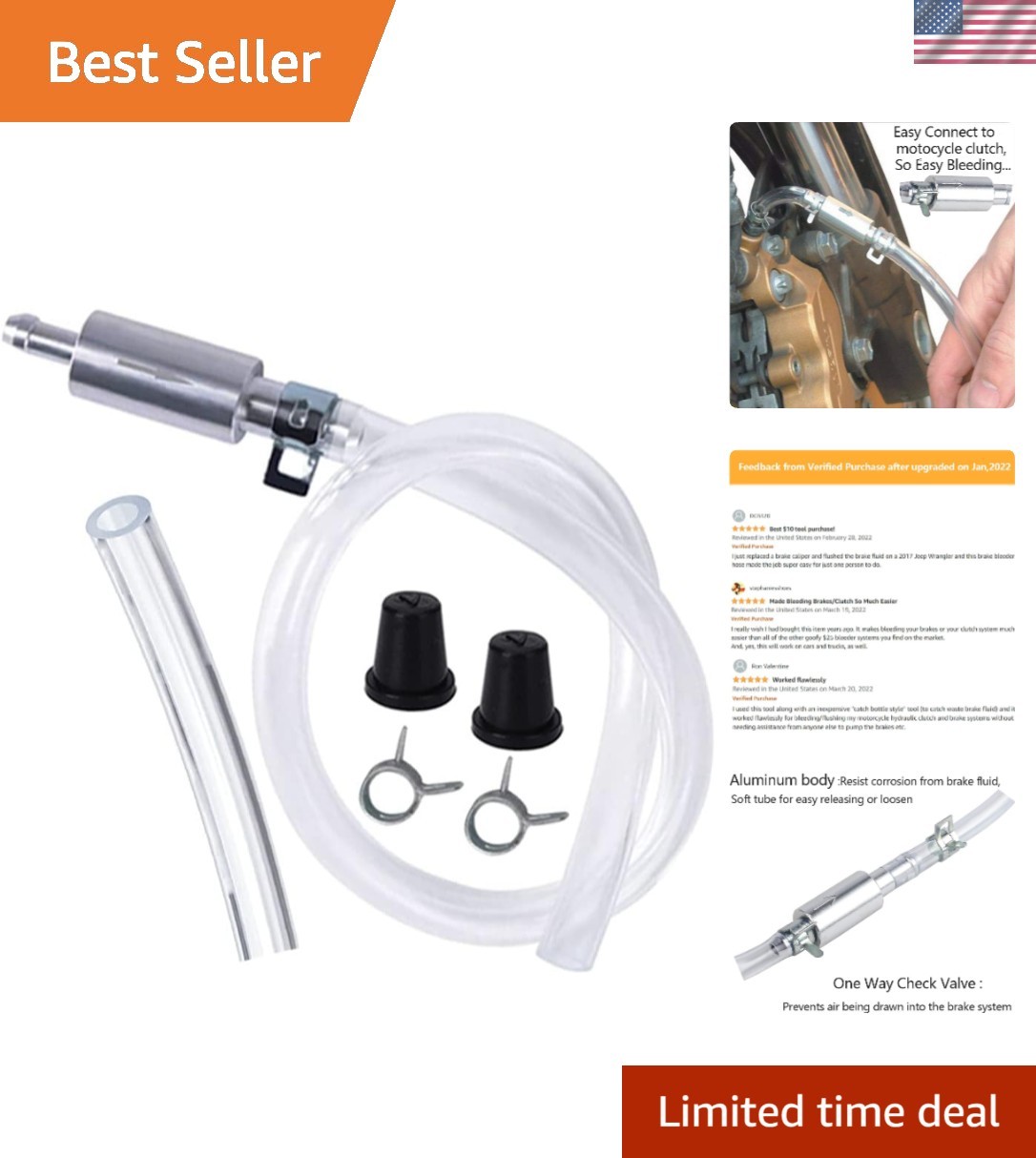 Motorcycle Brake Bleeder Hose - Aluminum Check Valve Tool for Easy Maintenance