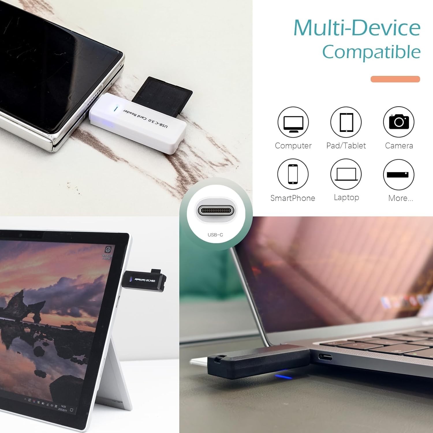 Multi-Format Dual Slot USB-C Card Reader - Supports SD, Micro SD Up to 5Gbps