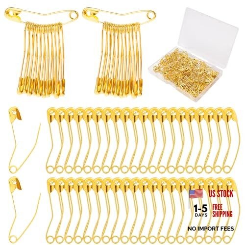 100pcs Curved Safety Pins, 1.5 Inch Bent Safety Pins Stainless Steel Quilting