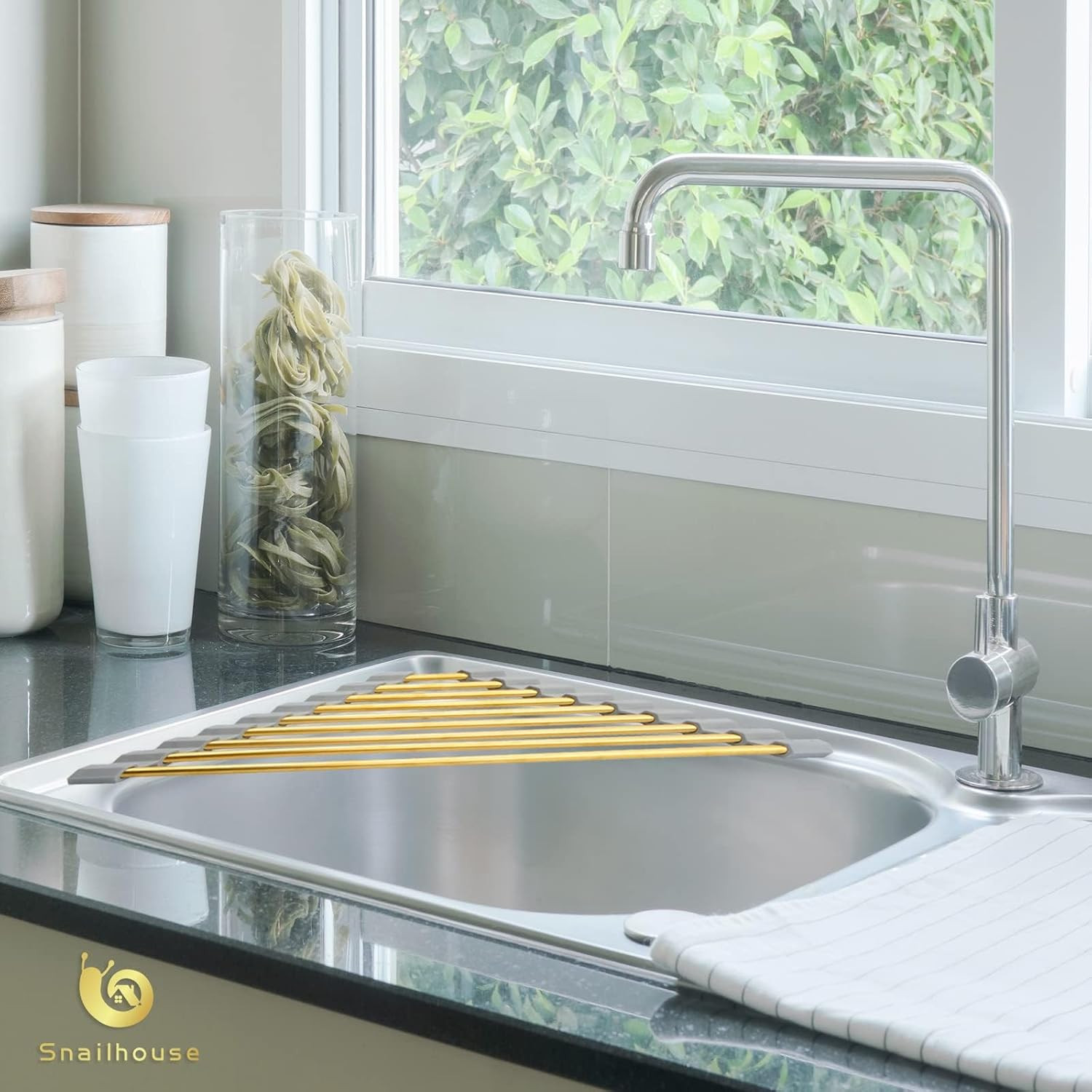 Small Triangle Roll up Dish Drying Rack, Stainless Steel Kitchen Foldable Sink C