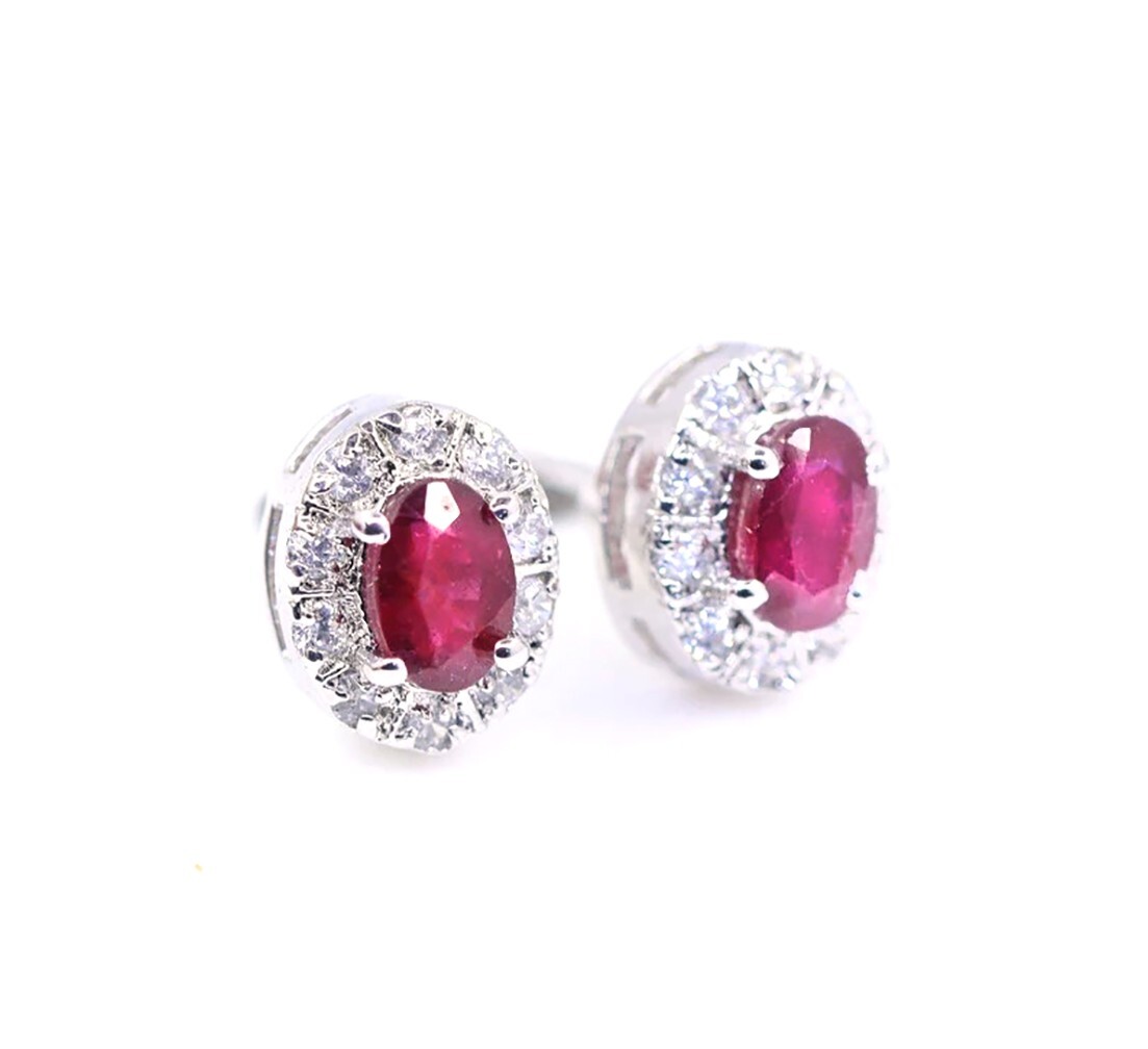 Natural Ruby Ear Studs, Silver Solitaire Stud Earrings, July Birthstone Earring.