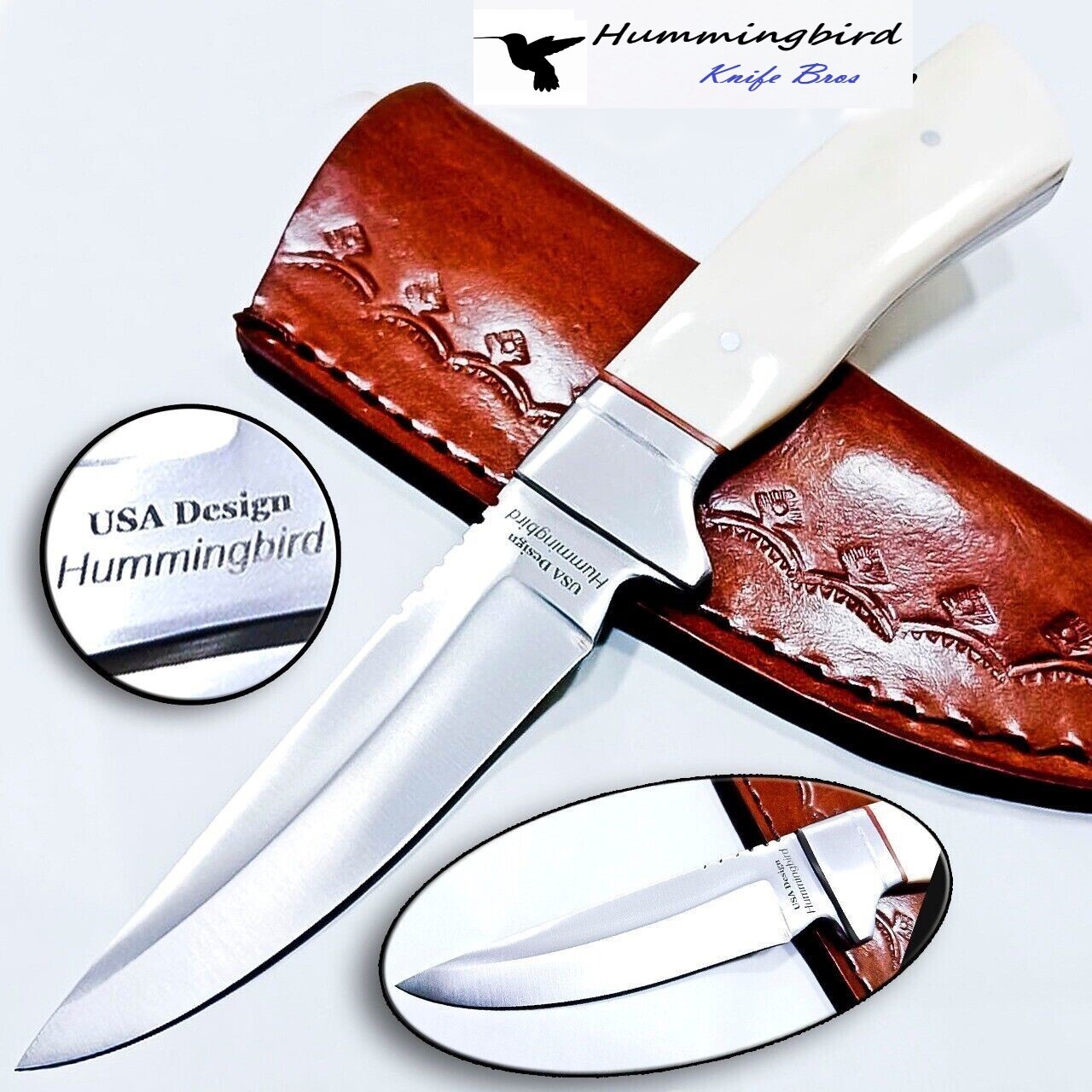 Hummingbird D2 Steel STRAIGHT BACK BONE SKINNER Fixed Blade Knife 7.5" OA