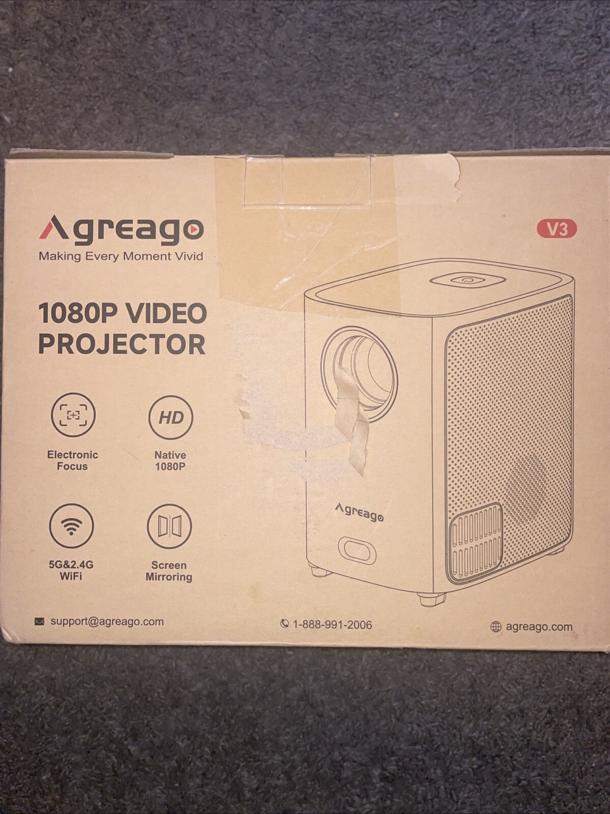 Agreago 1080p Video Projector, Hd, WiFi, Model V3