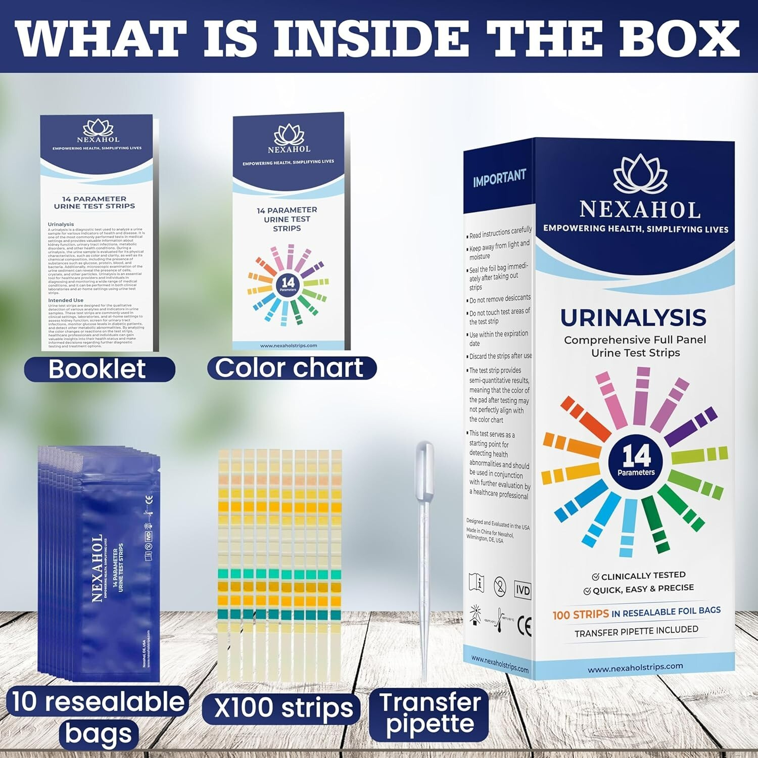 Urine Test Strips For Urinalysis Full Panel - 14 Parameter Urinalysis 100 count
