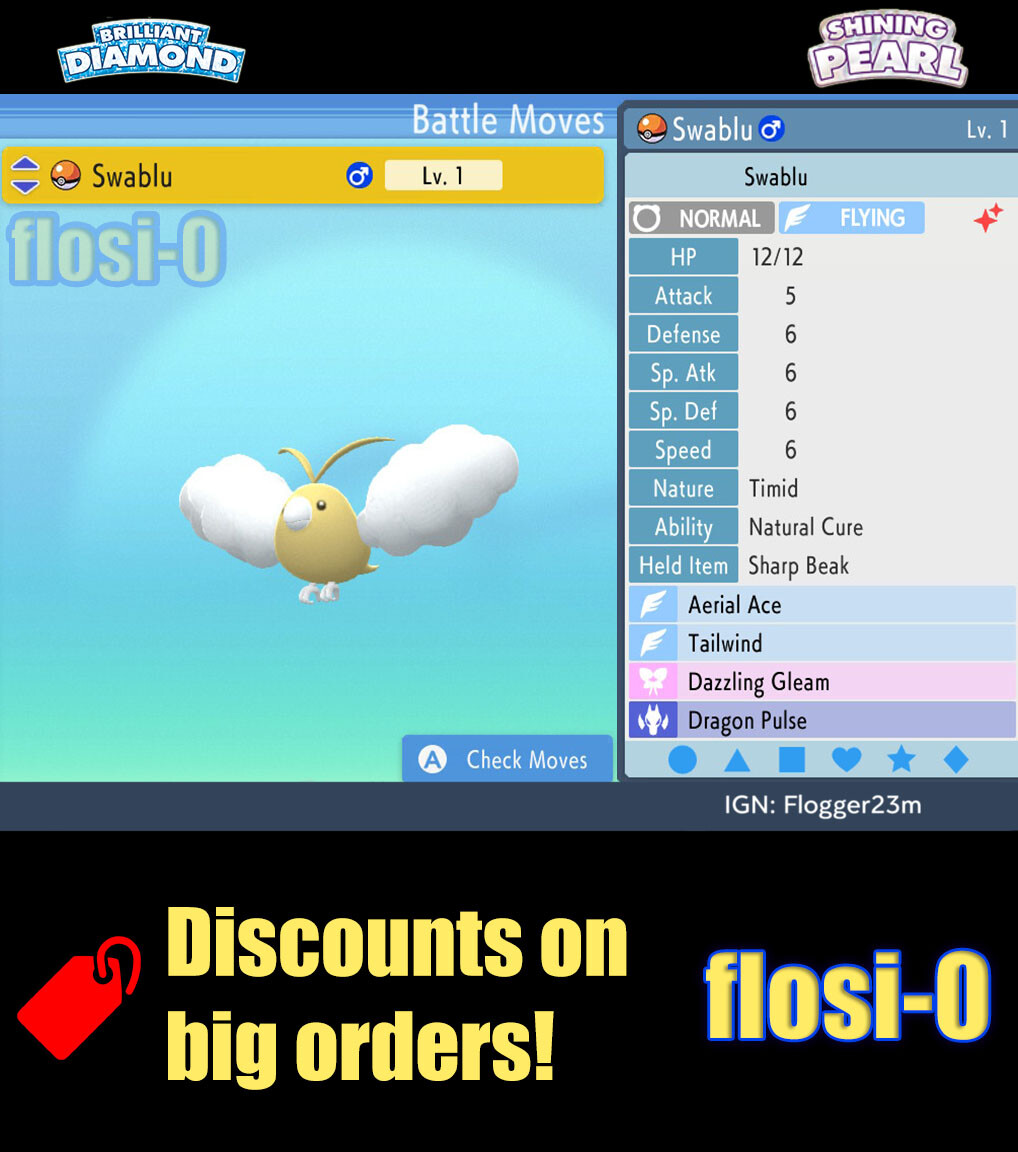6IV Shiny Swablu Pokemon Brilliant Diamond and Shining Pearl