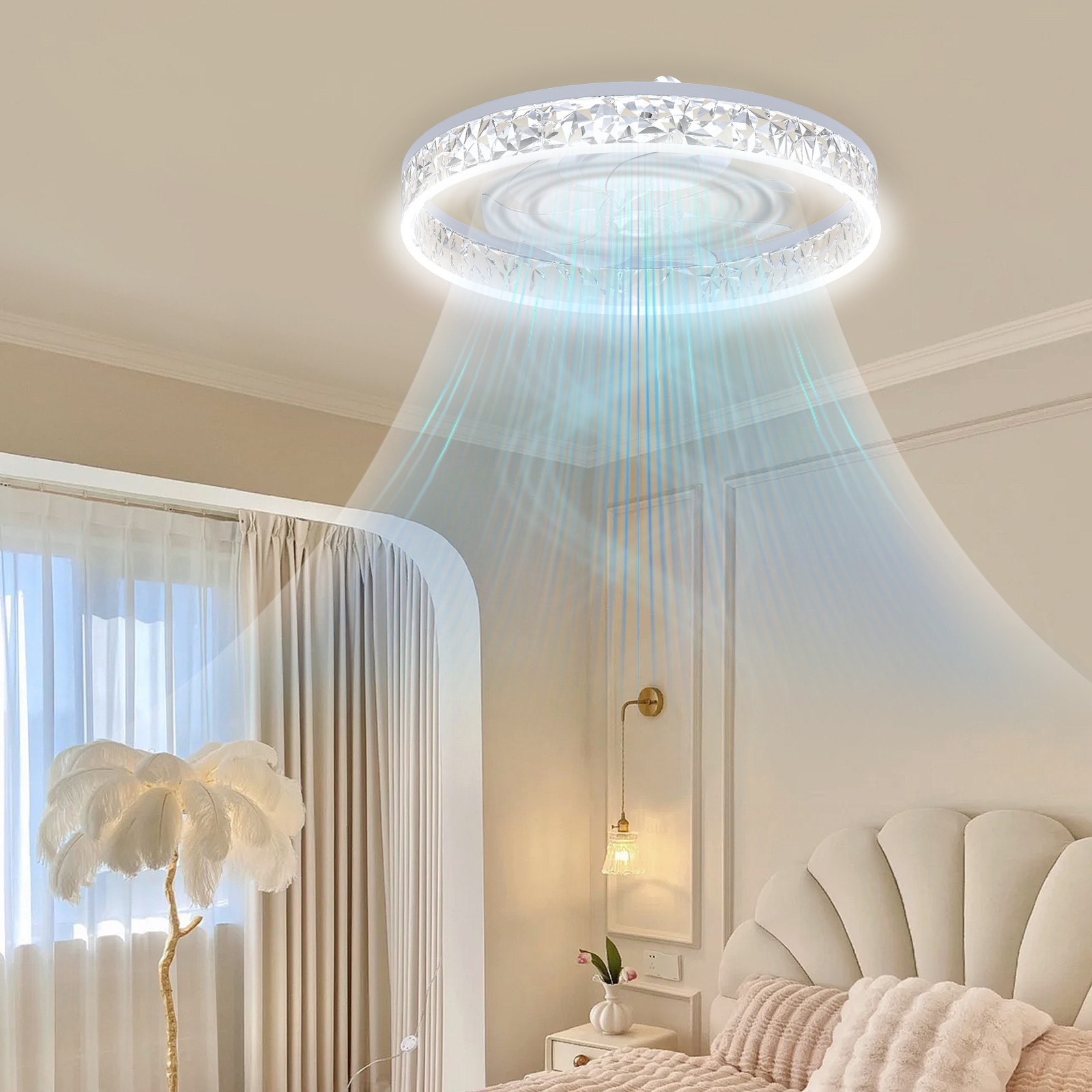 20" Modern Fan Lights Flush Mount LED Ceiling Light kit W/ Remote APP Control US