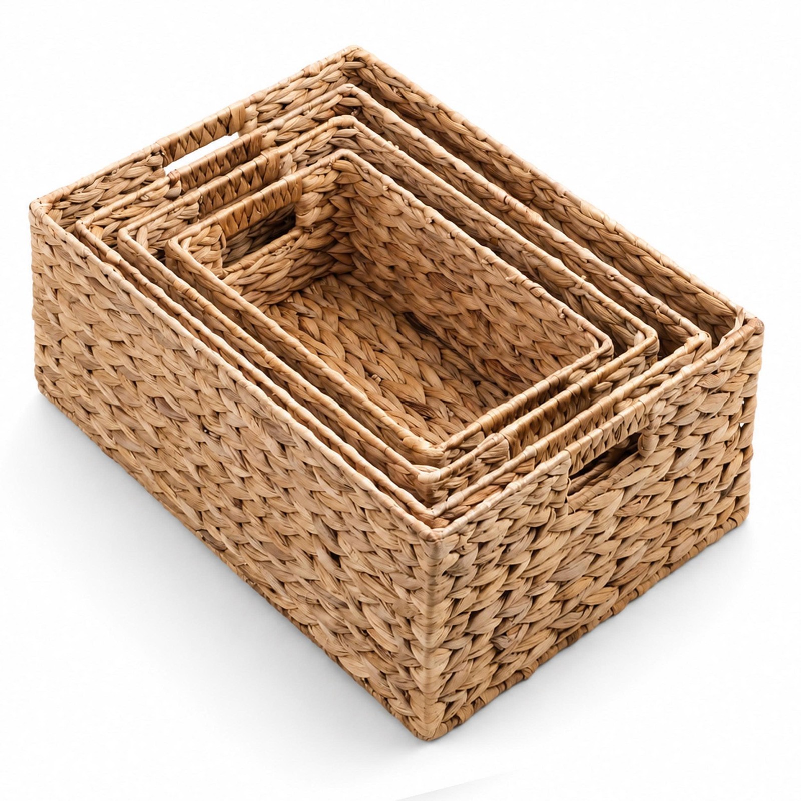 Set of 4 Water Hyacinth Storage Baskets for Shelves – Handwoven Wicker Basket...
