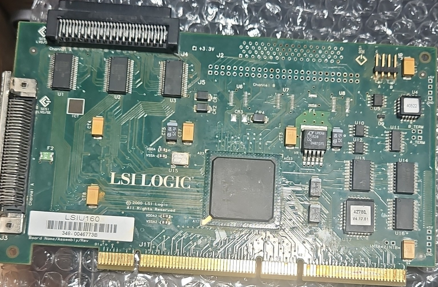 LSI Logic LSIU160 PCI Ultra-160 SCSI Disk Controller Card 2-Port 348-0046773B
