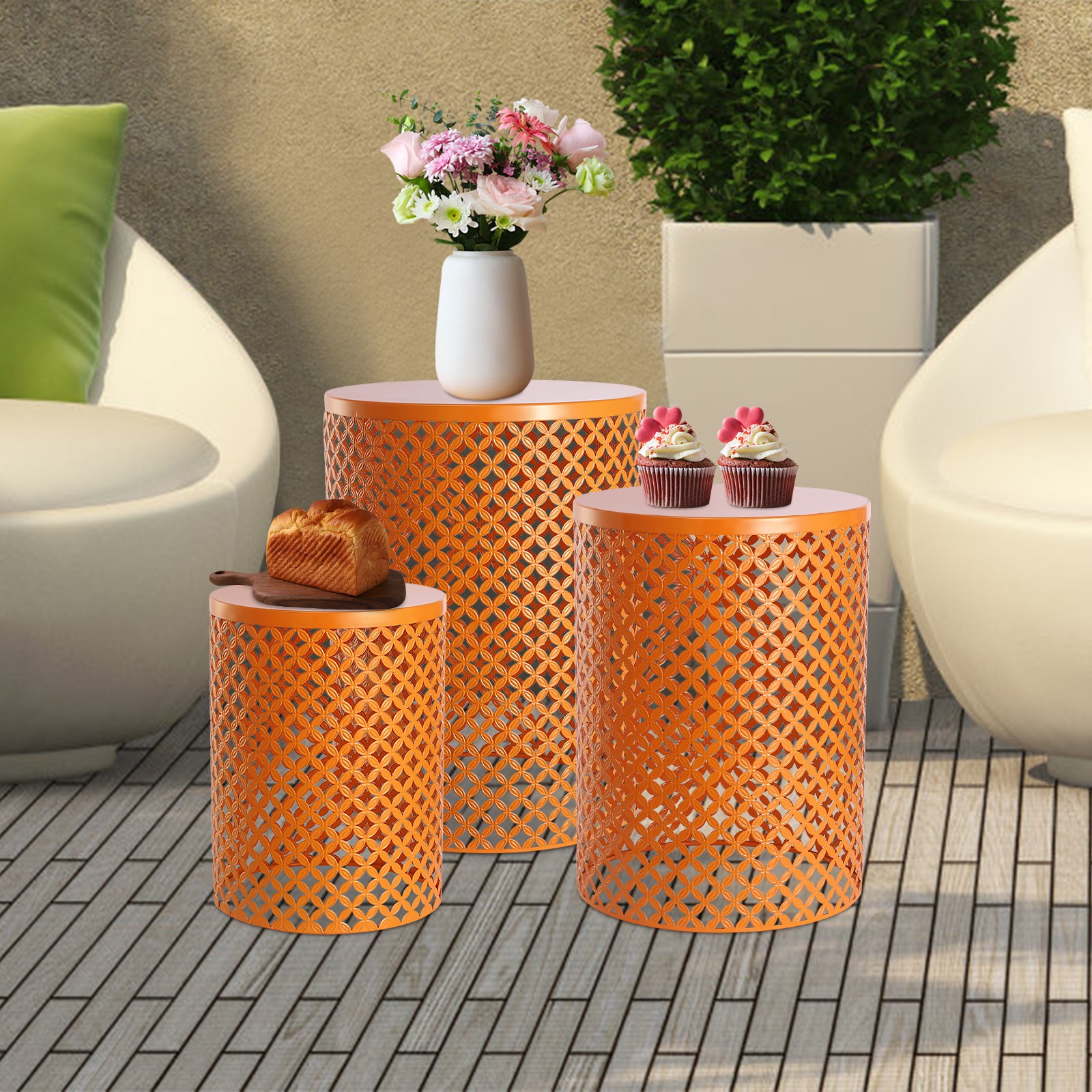 3 Pcs Outdoor Side Table Metal Frame Accent Table Modern End Table (S/M/L)