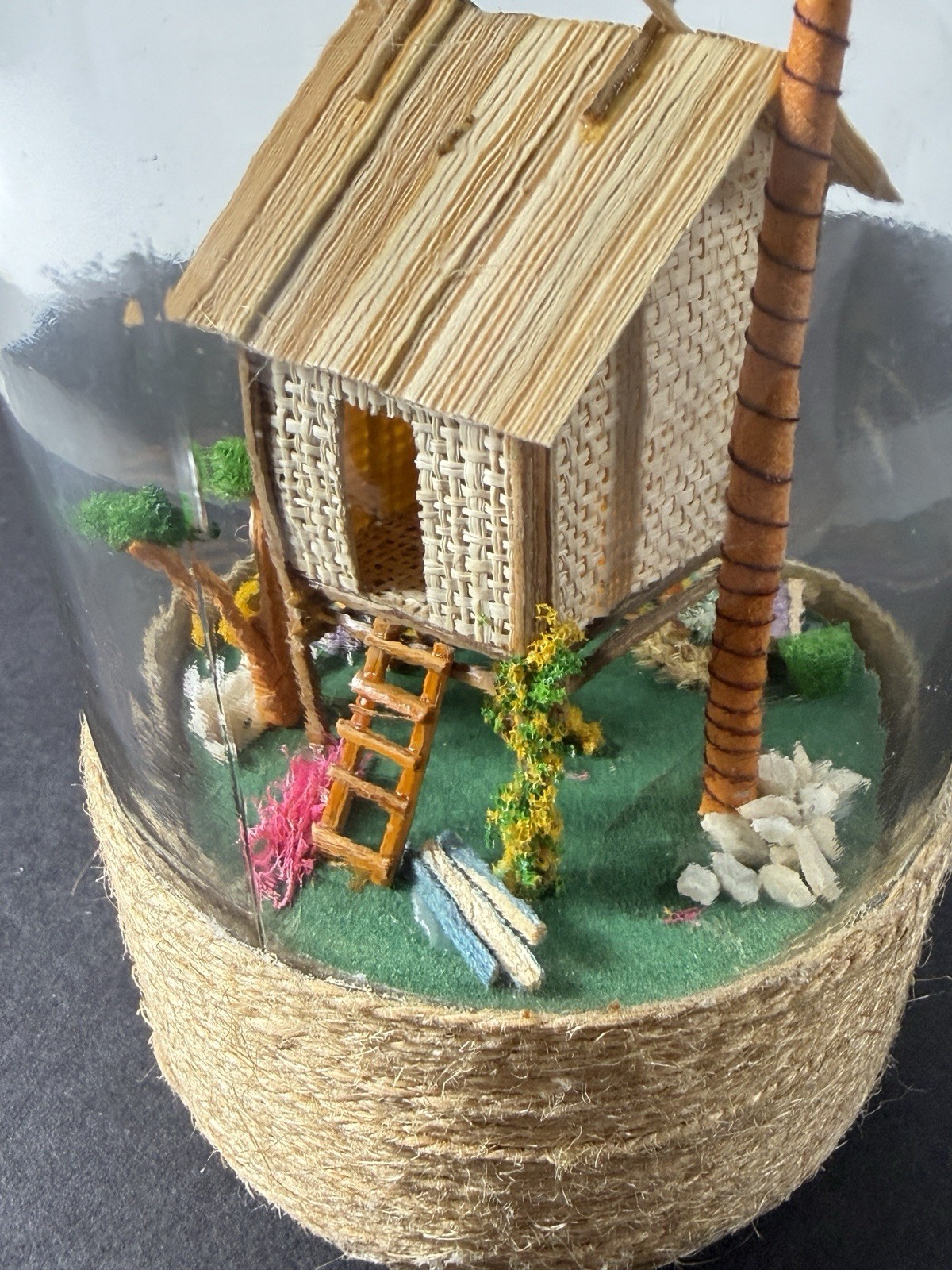 Vintage Handmade Philippines Diorama in Glass Bottle Detailed Tropical Hut Scene