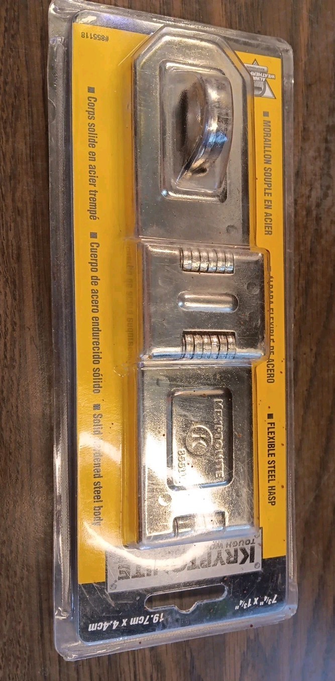 Kryptonite Lock Hasp 855118  7-3/4" Flexible Steel Security Hasp-New In Pkg