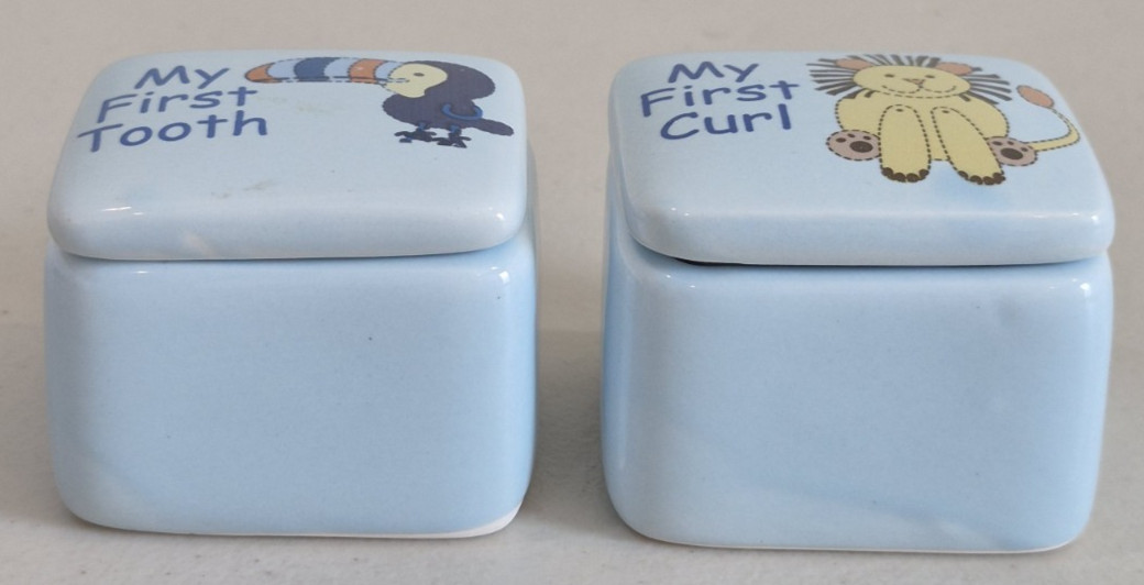 2 Ceramic Keepsake Boxes First Tooth First Curl 2"x1.75"