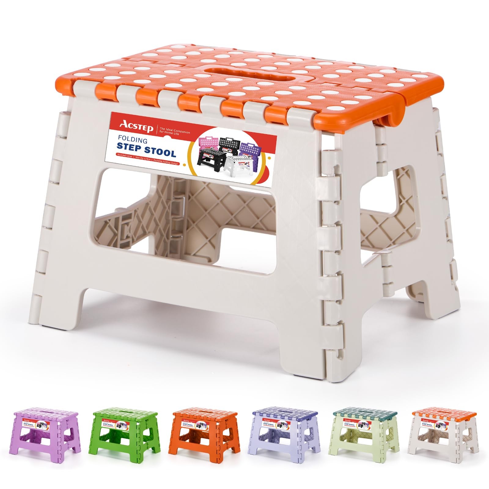 9 Inch Folding Step Stool 300 LB Capacity Plastic Foldable Step Stools for Ki...