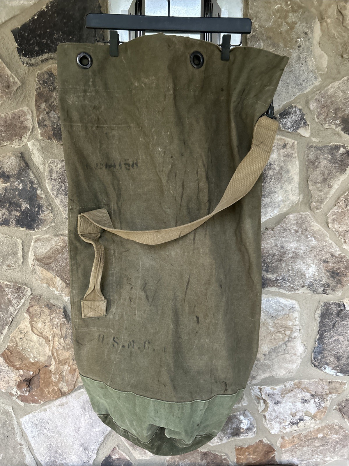 Vintage Vietnam War Era US Army USMC OD Green Military Heavy Canvas Duffle Bag