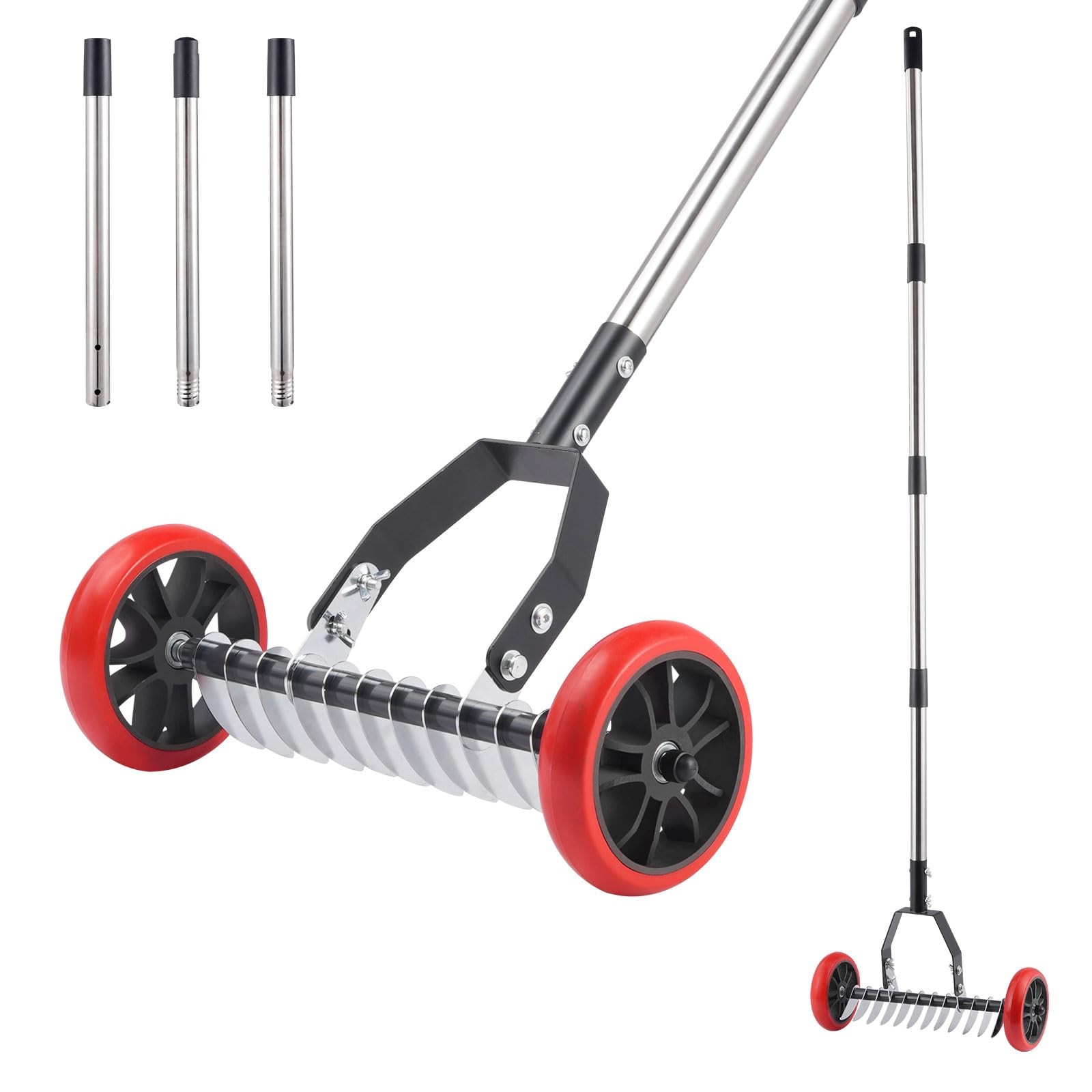 Lawn Thatch Rake with Wheels, Dethatching Roller Rake for Lawn Care, Sturdy S...