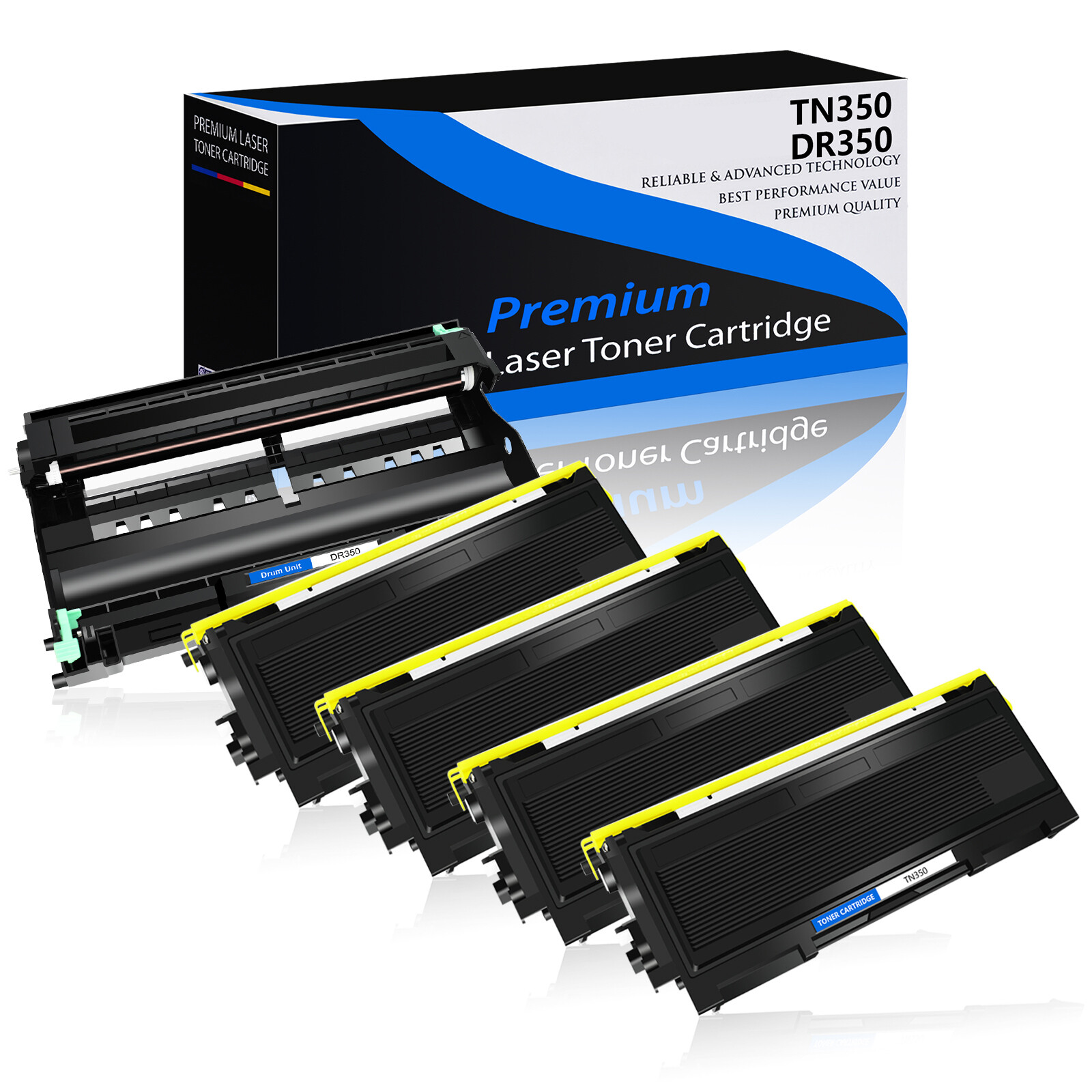4PK TN350 Toner +1PK DR350 Drum for MFC-7420 MFC-7820 7225N Intellifax 2820 2910