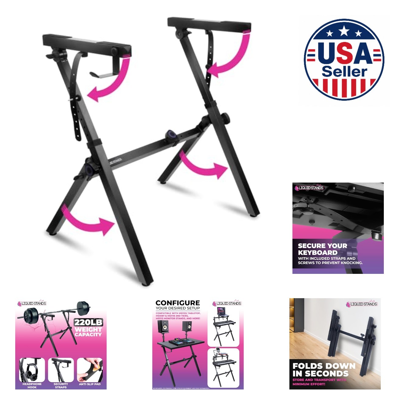 Foldable Z Style Keyboard Stand 54-88 Key Adjustable Height 220 Lbs Heavy Duty