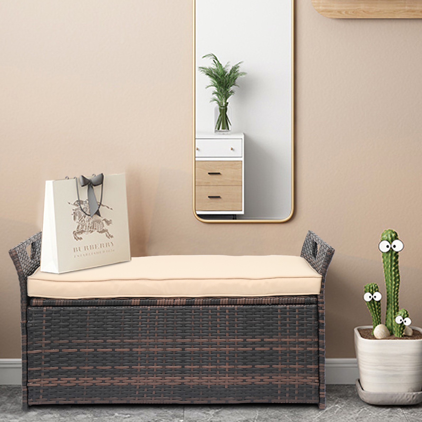 106*52*46cm Iron Frame Can Accommodate Brown Gradient Footstool Rattan Locker