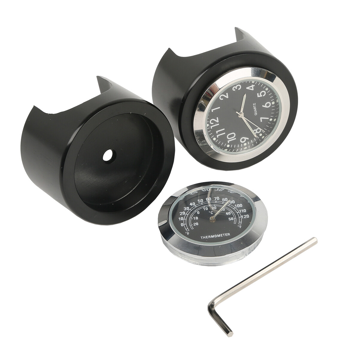 7/8" 1" Handlebar Black Dial Clock Temp Thermometer Universal Motorcycle