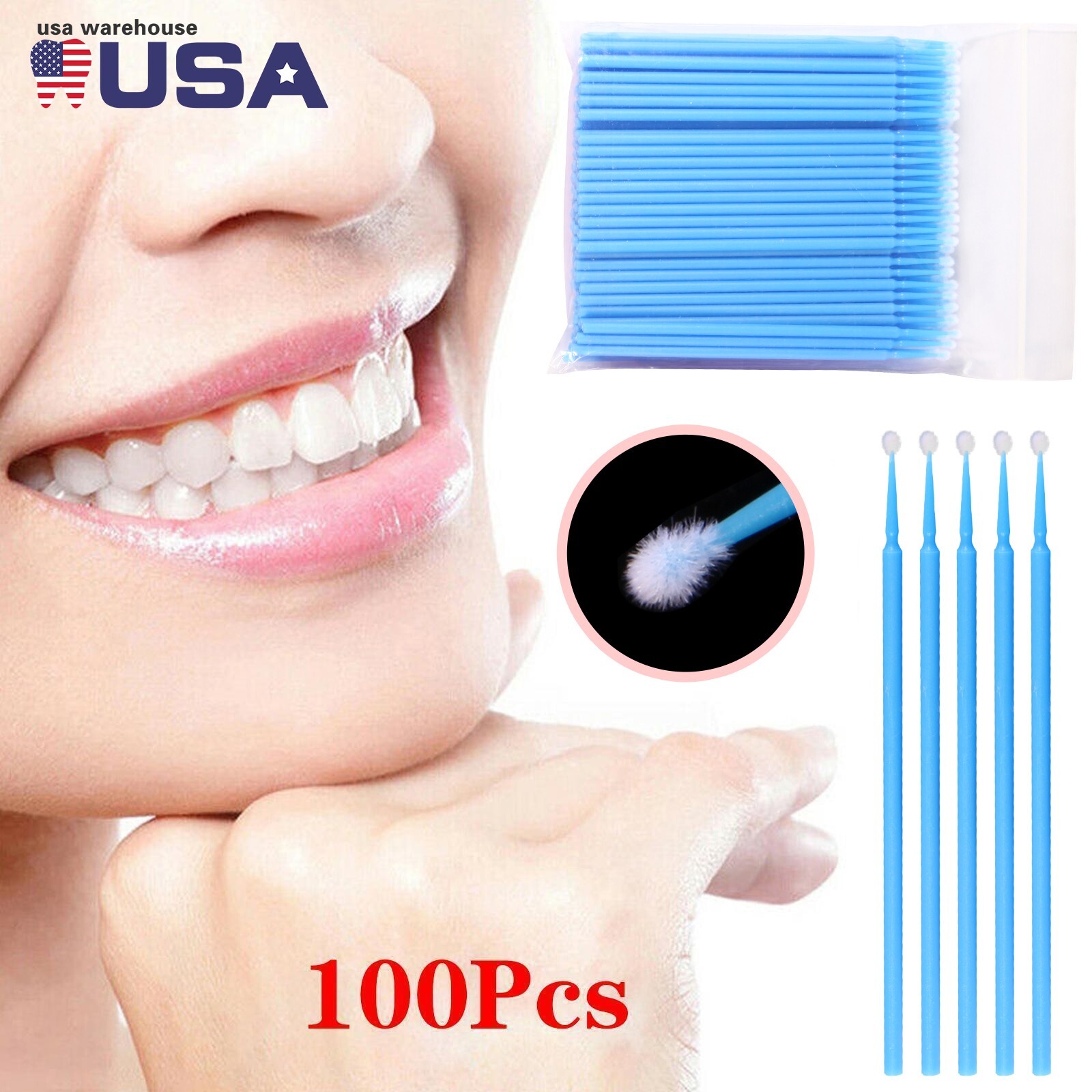 100 Pcs Dental Micro Brush Disposable Materials Tooth Applicators Large 2.5mm