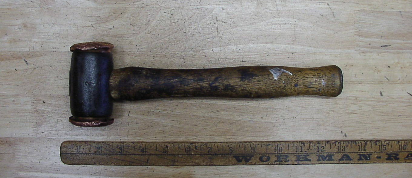 Vntg Unbr.2lb.11.9oz Copper Faced Hammer,3-5/8" Head,7/8" W X 1-15/16" T  Faces