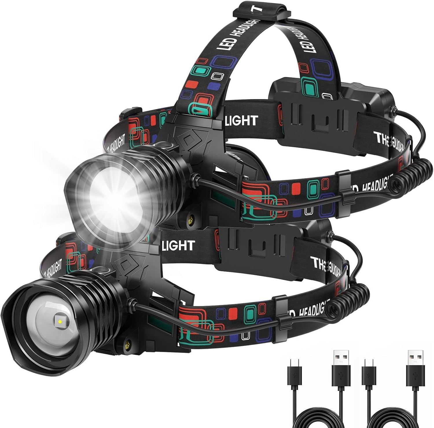 Rechargeable Headlamp Super Bright 99000 Lumens, 2Pack LED Head Lamp with 3 Mode