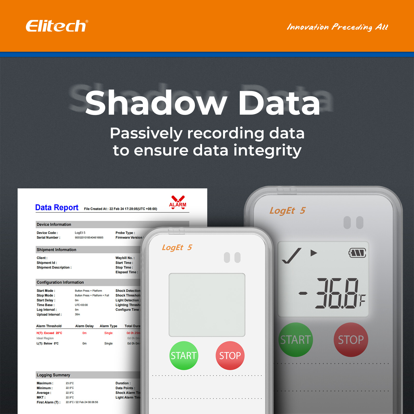 Elitech Reusable Temperature Data Logger External Probe LogEt5-TE -40°F~185°F