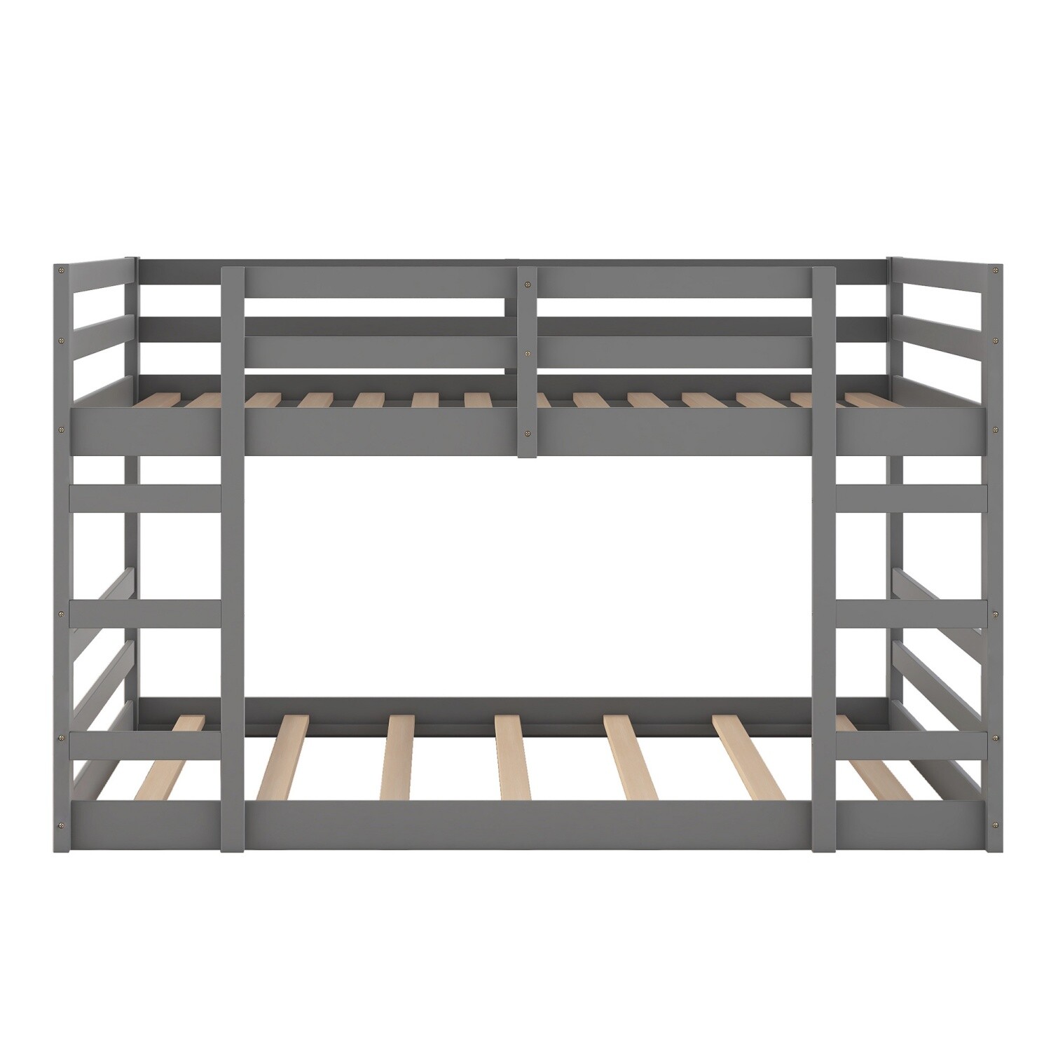 Modern Safe Full Over Full Bunk Bed Wood Bunk Bed Frame with Ladder Gray