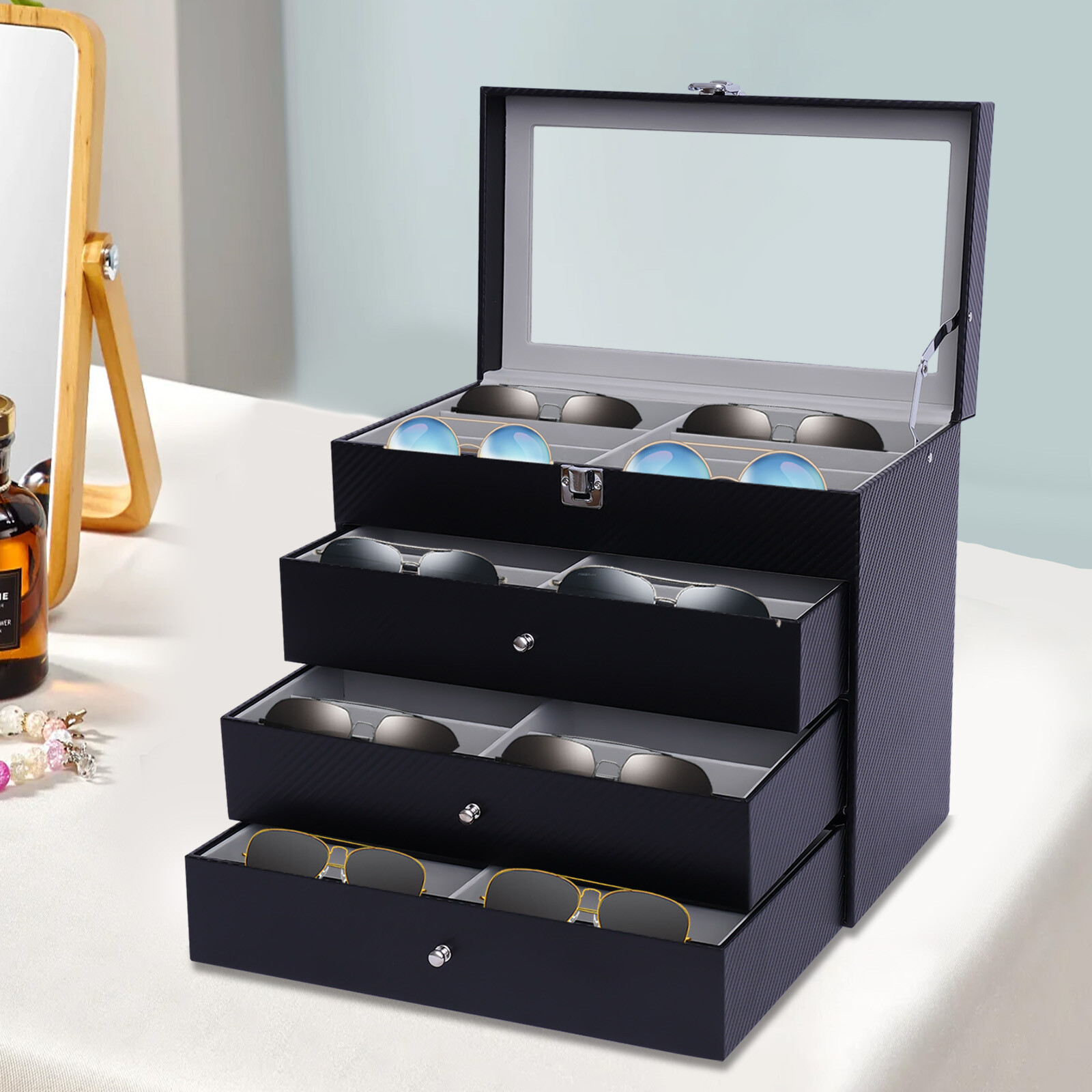 24-Slots Multiple Glasses Organizer Eyeglass Sunglass Storage Box Display Holder